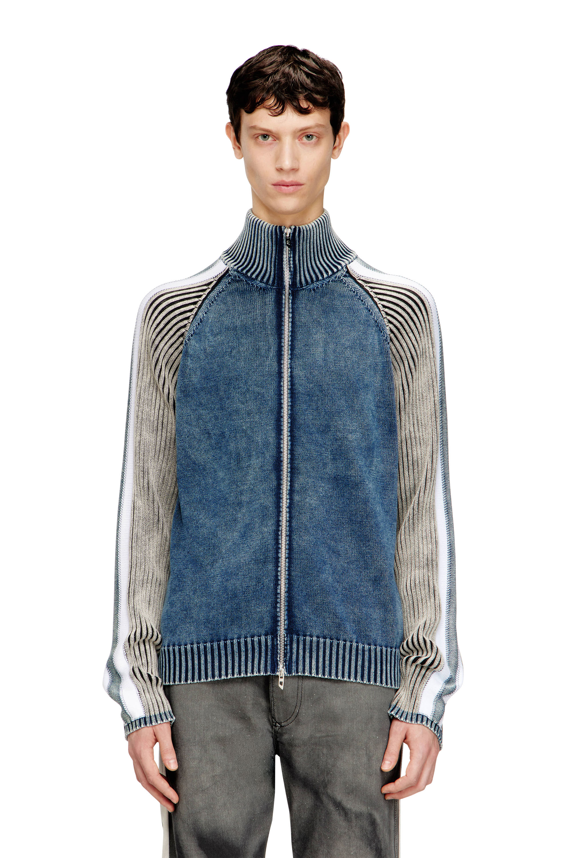 Diesel - K-HERONIMO, Man's Zip-up cardigan with sporty bands in null - 1