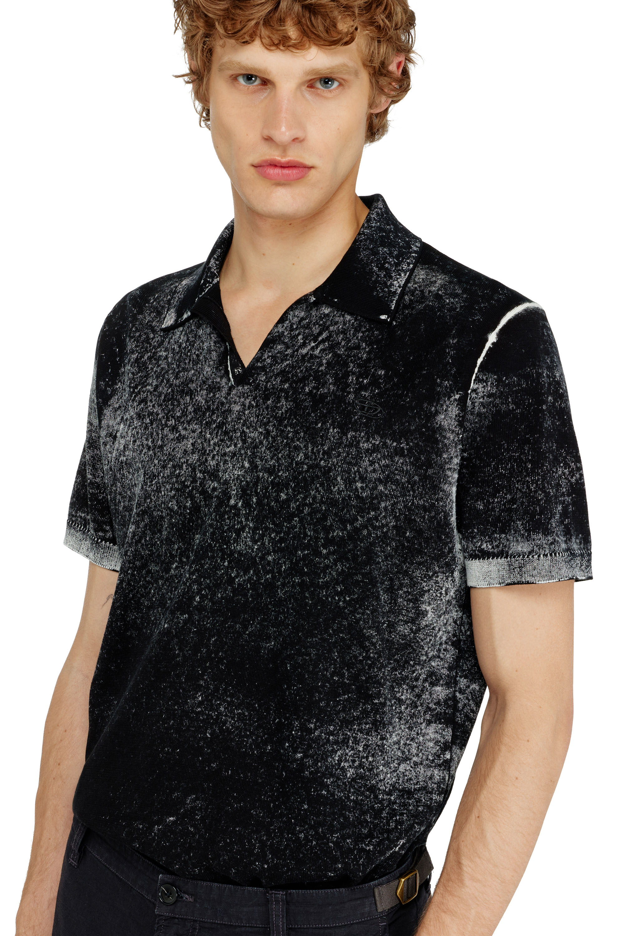 Diesel - K-LAWRIE, Man's Knit polo shirt with faded reverse print in Black - 3