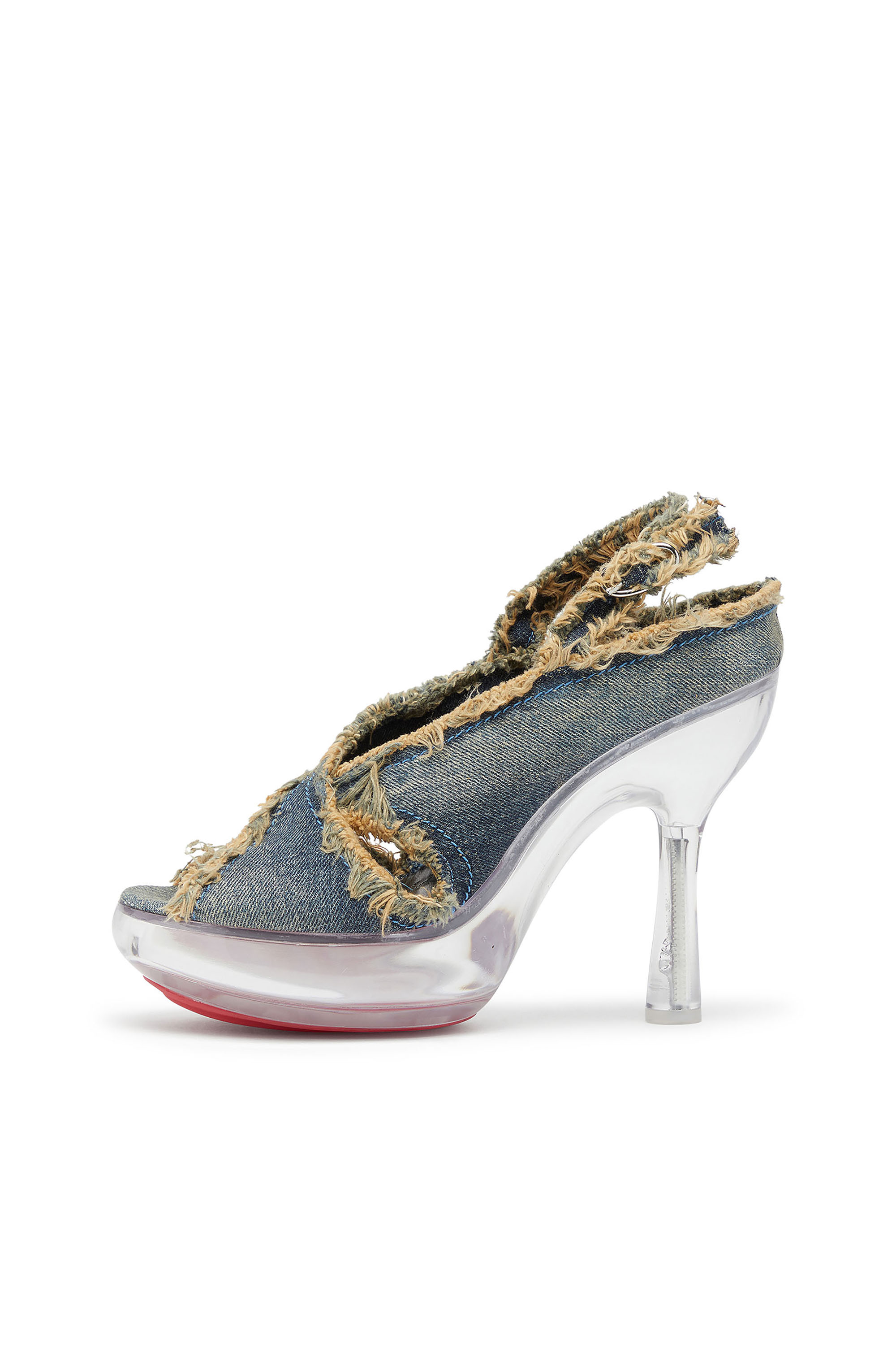 Diesel - D-LAKE PLATFORM SDL, Woman's D-Lake-Platform sandals in frayed denim and plexiglass in Blue Jeans - 8