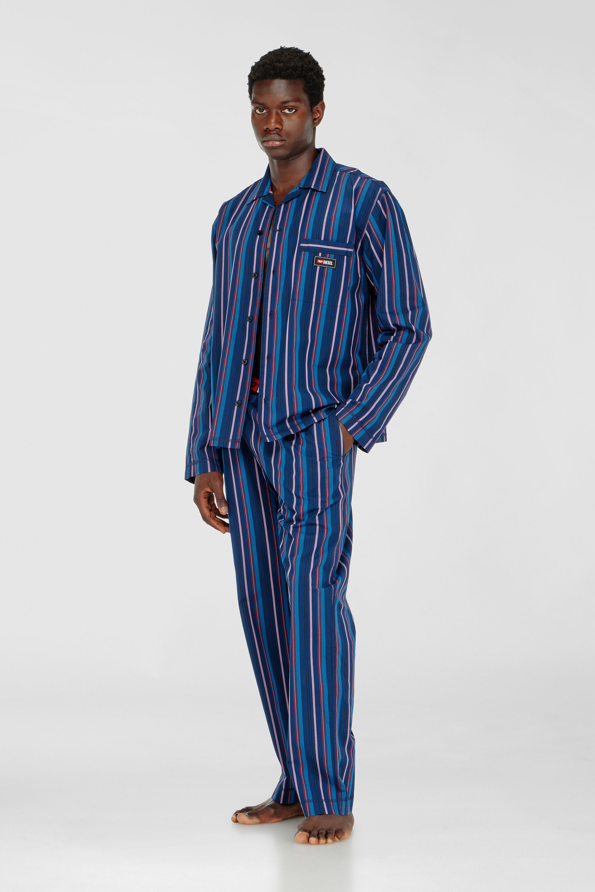 Diesel - SET-PAUL-D-CORE, Man's Cotton pajama set with stripes in Blue - 1