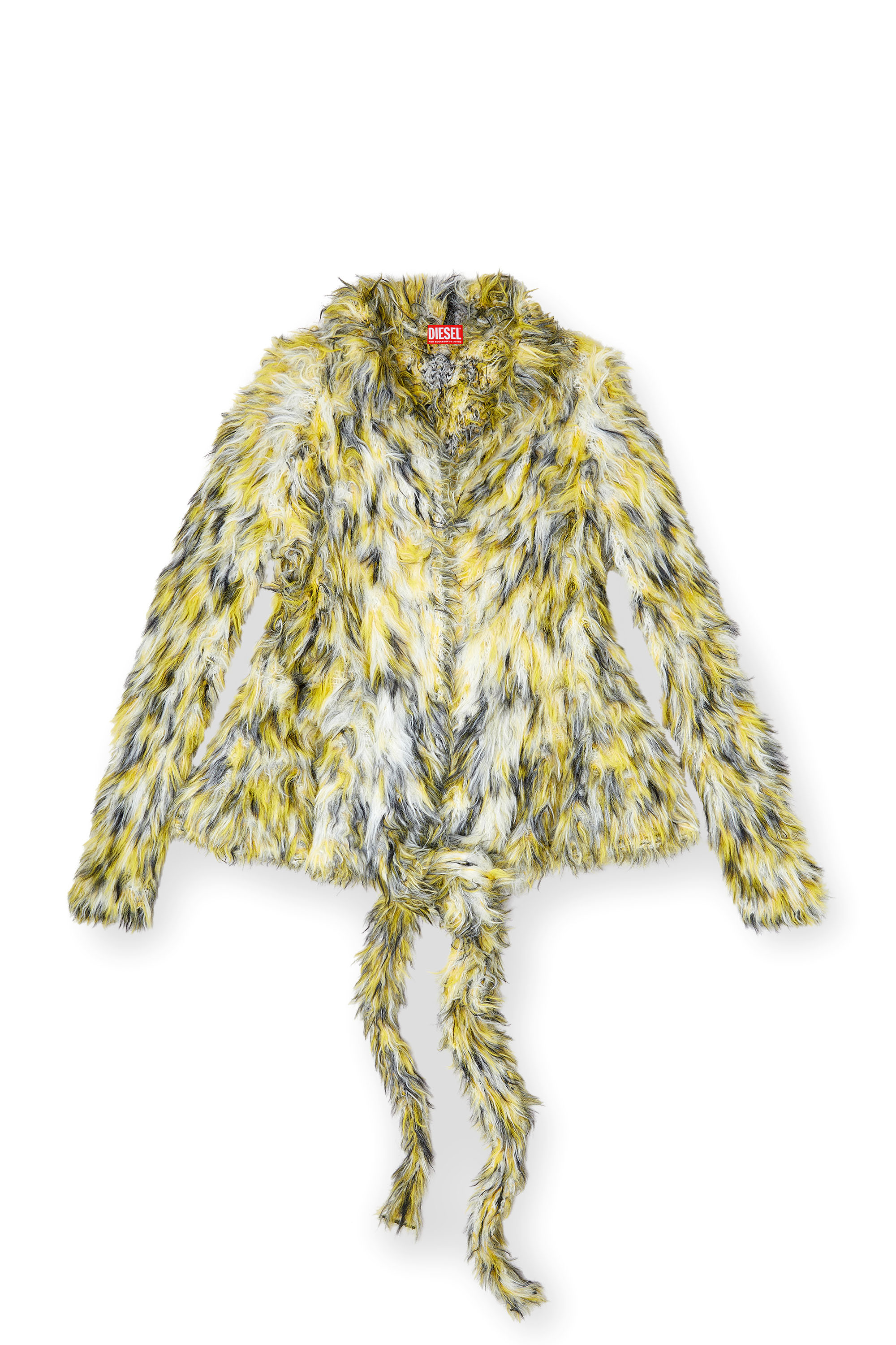 Diesel - M-ANNAINE, Woman's Open-front cardigan in fluffy knit in Black/Yellow - 3