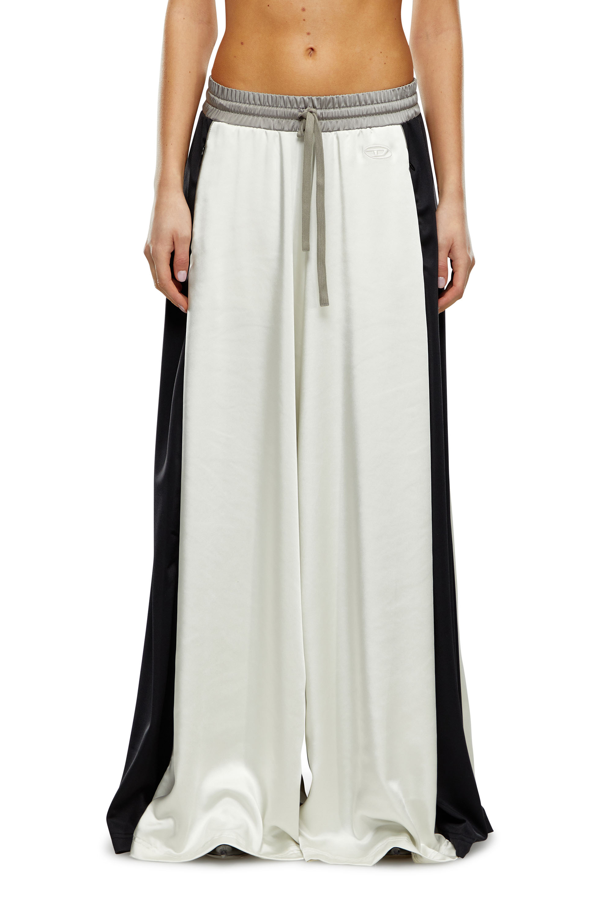 Diesel - P-WILD, Woman's Palazzo pants in satin and double knit in Black/White - 2