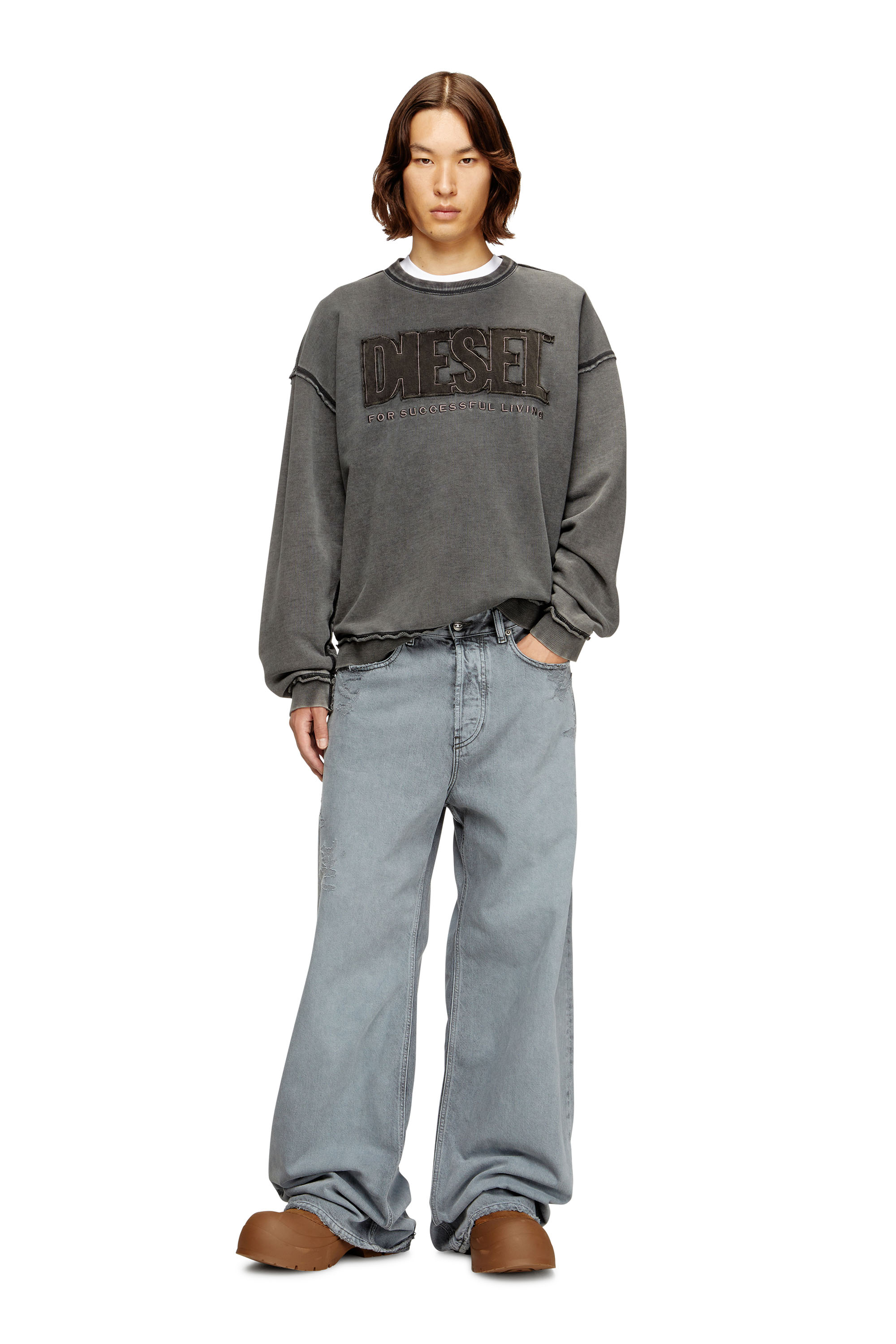 Diesel - S-BOXT-RAW-V1, Man's Cotton sweatshirt with appliqué logo in Dark grey - 1