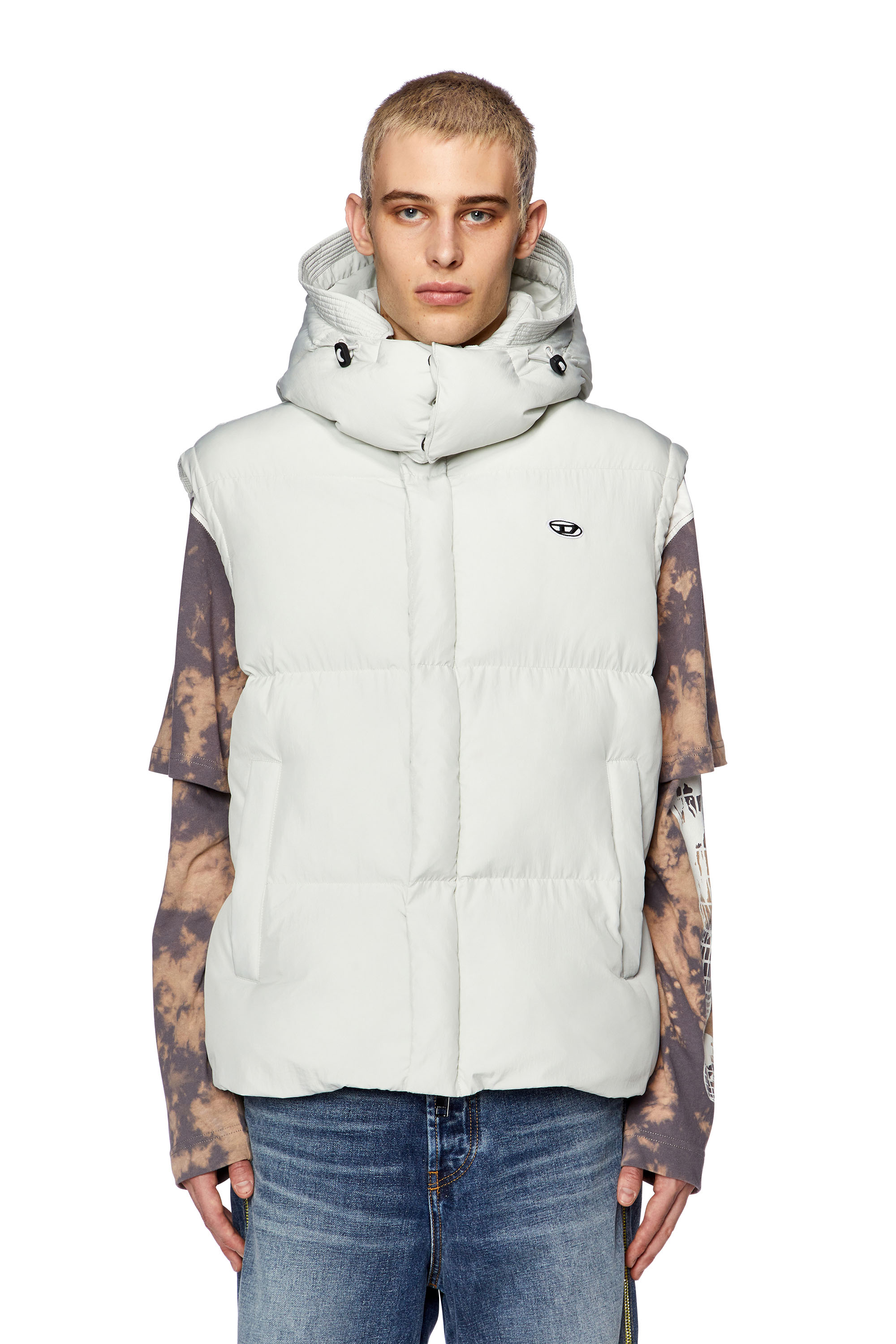 Men's Puffer vest with detachable hood | White | Diesel TR