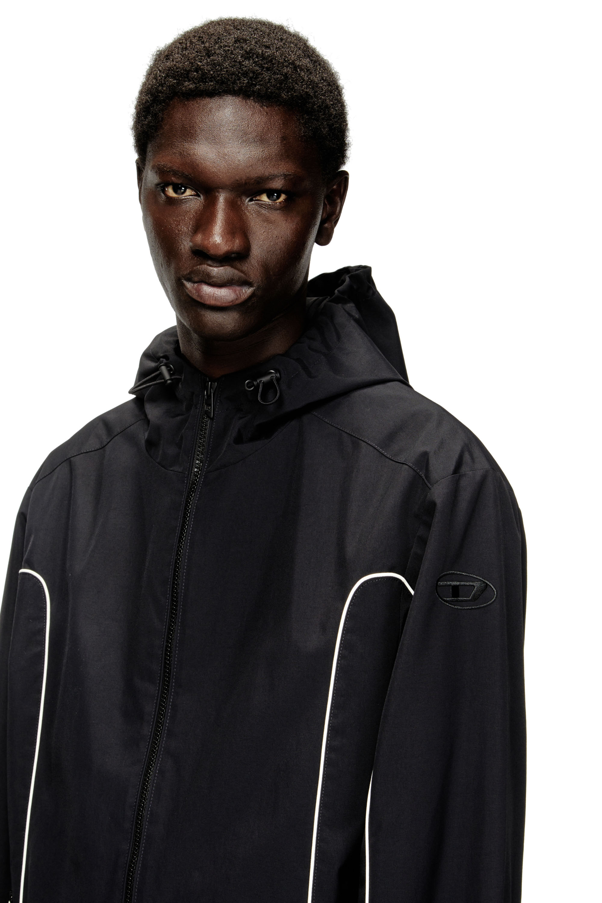 Diesel - J-HIVES-WRD, Man's Windbreaker with contrast piping in Black - 5