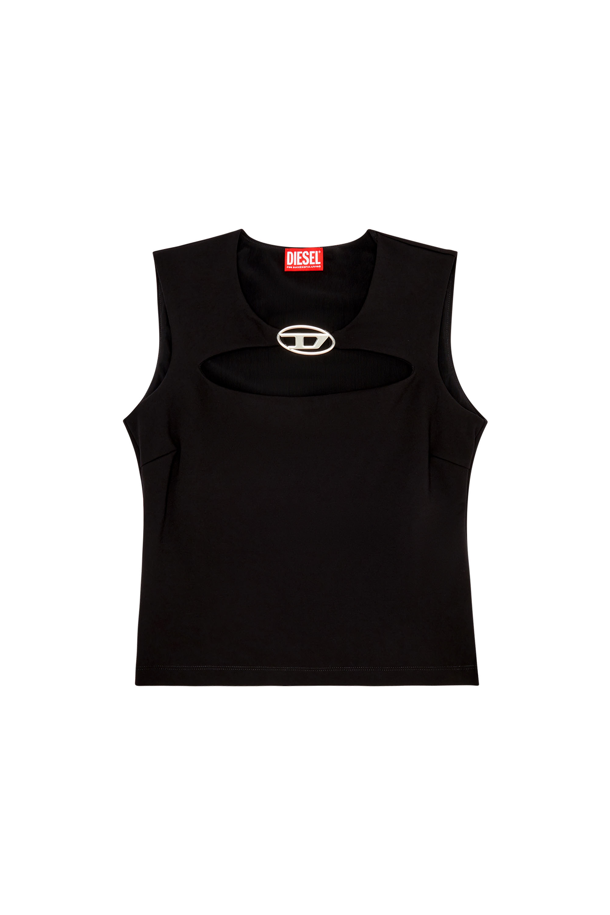 Diesel - T-REAMS, Woman Milano-knit top with metal Oval D plaque in Black - Image 3
