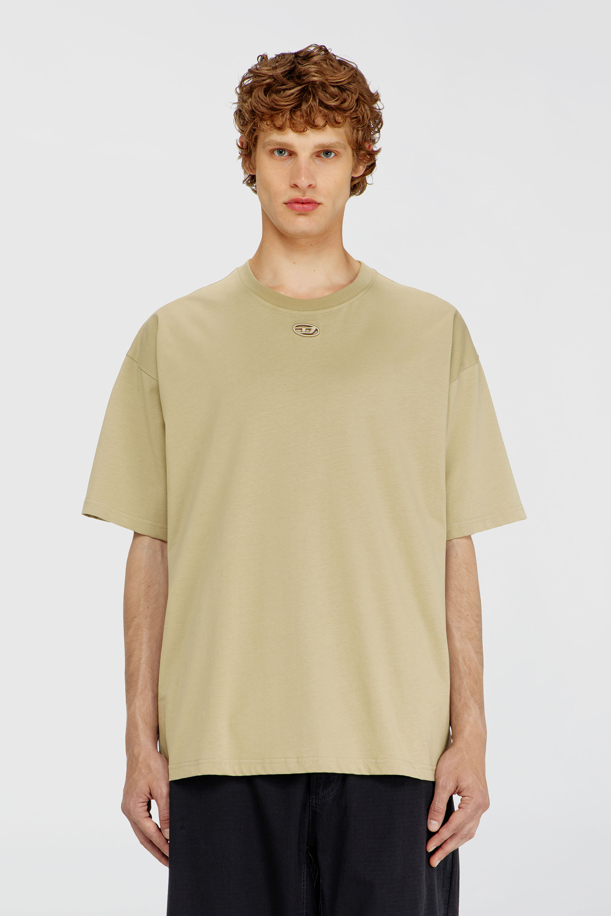 Diesel - T-BOXT-DCO, Man's Relaxed cotton T-shirt with Oval D embroidery in Beige - 3