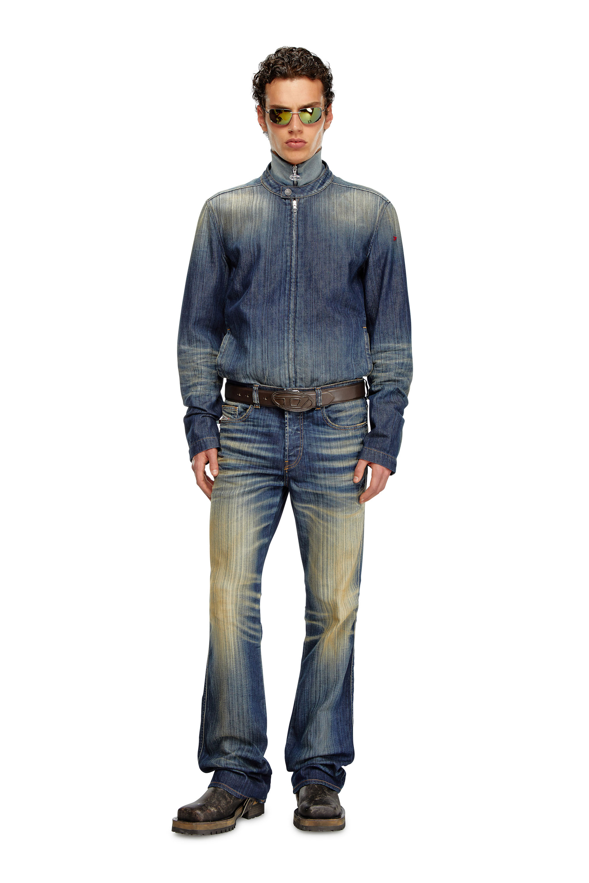 Diesel - D-GLORY, Man Moto jacket in streaky denim in Blue - Image 2