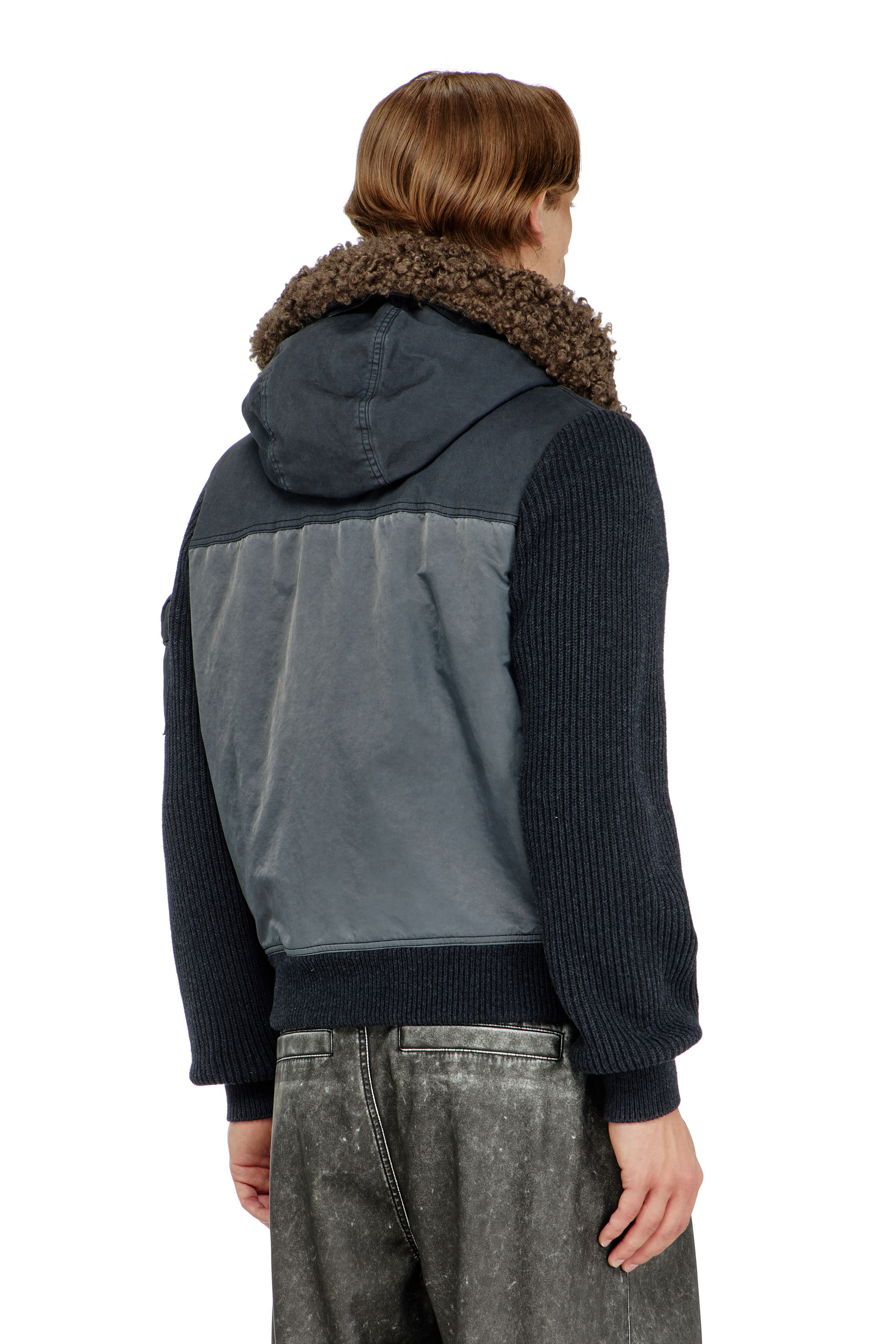 Diesel - W-DELLS, Man's Hooded padded jacket with knitted sleeves in null - 4