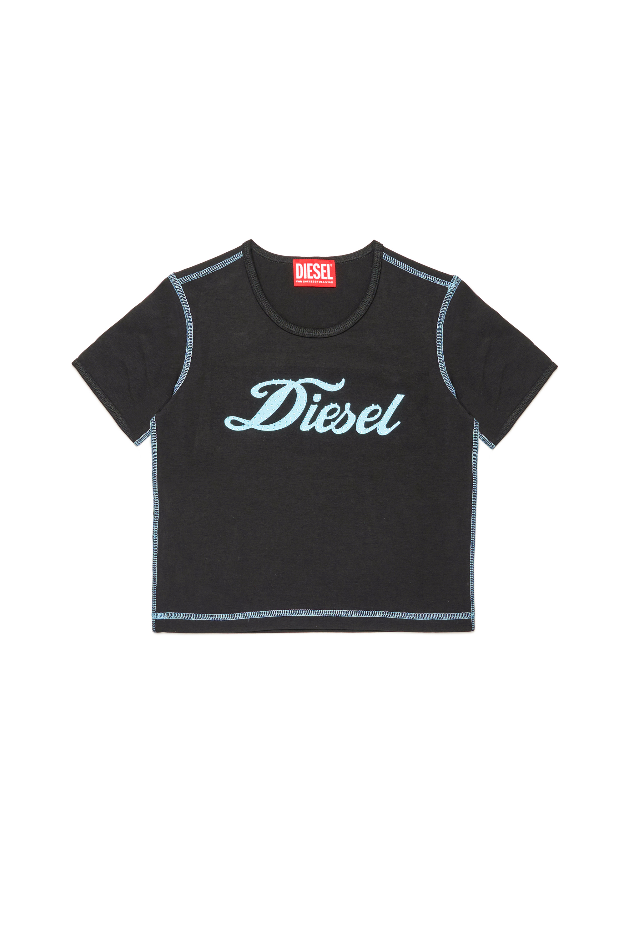 Diesel - TUNCUTIELONGL3, Woman's T-shirt with printed and crystal logo in Black - 1