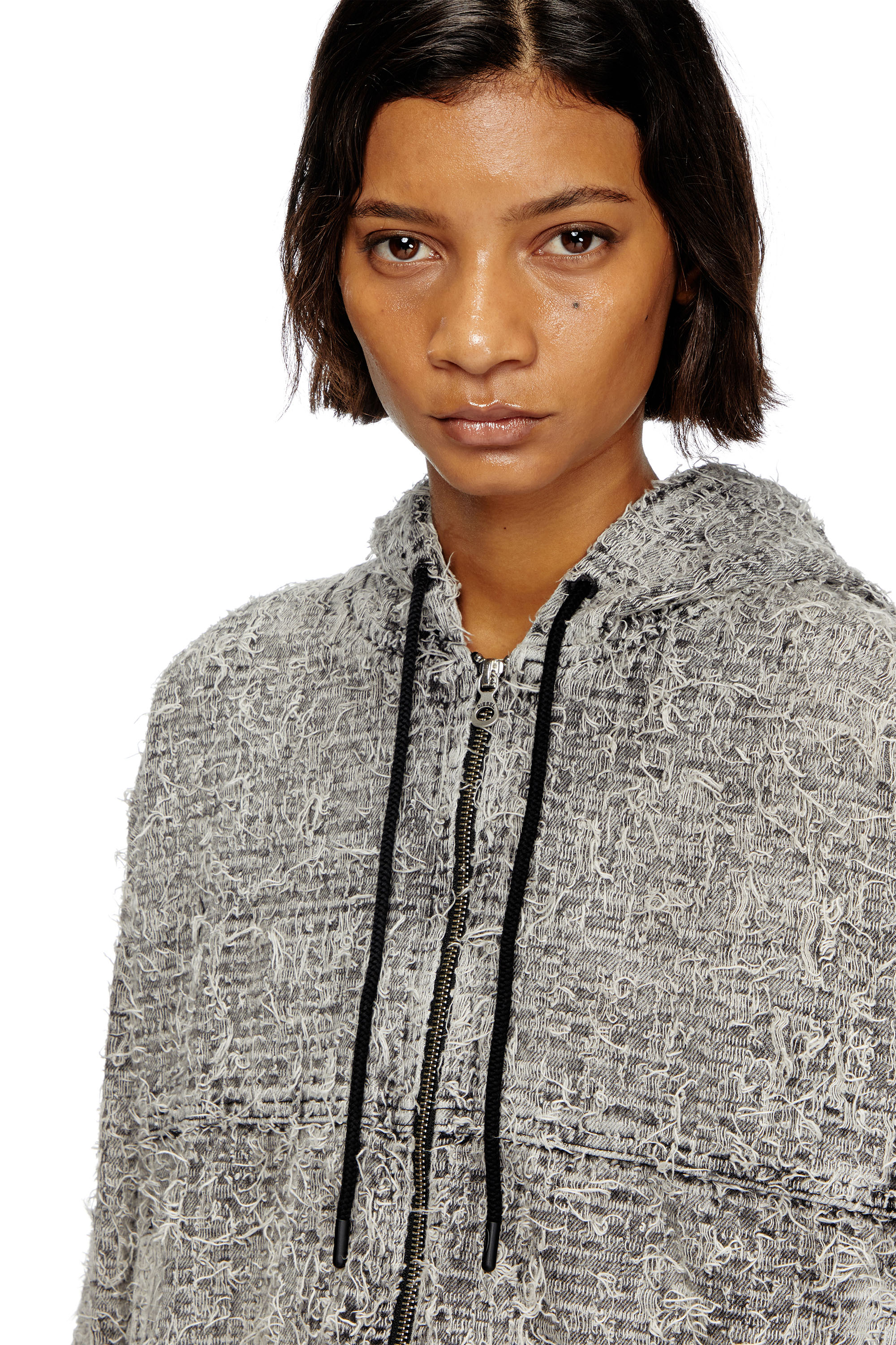 Diesel - DE-FLOW-S1, Woman's Hooded jacket in bouclé denim in Grey - 4