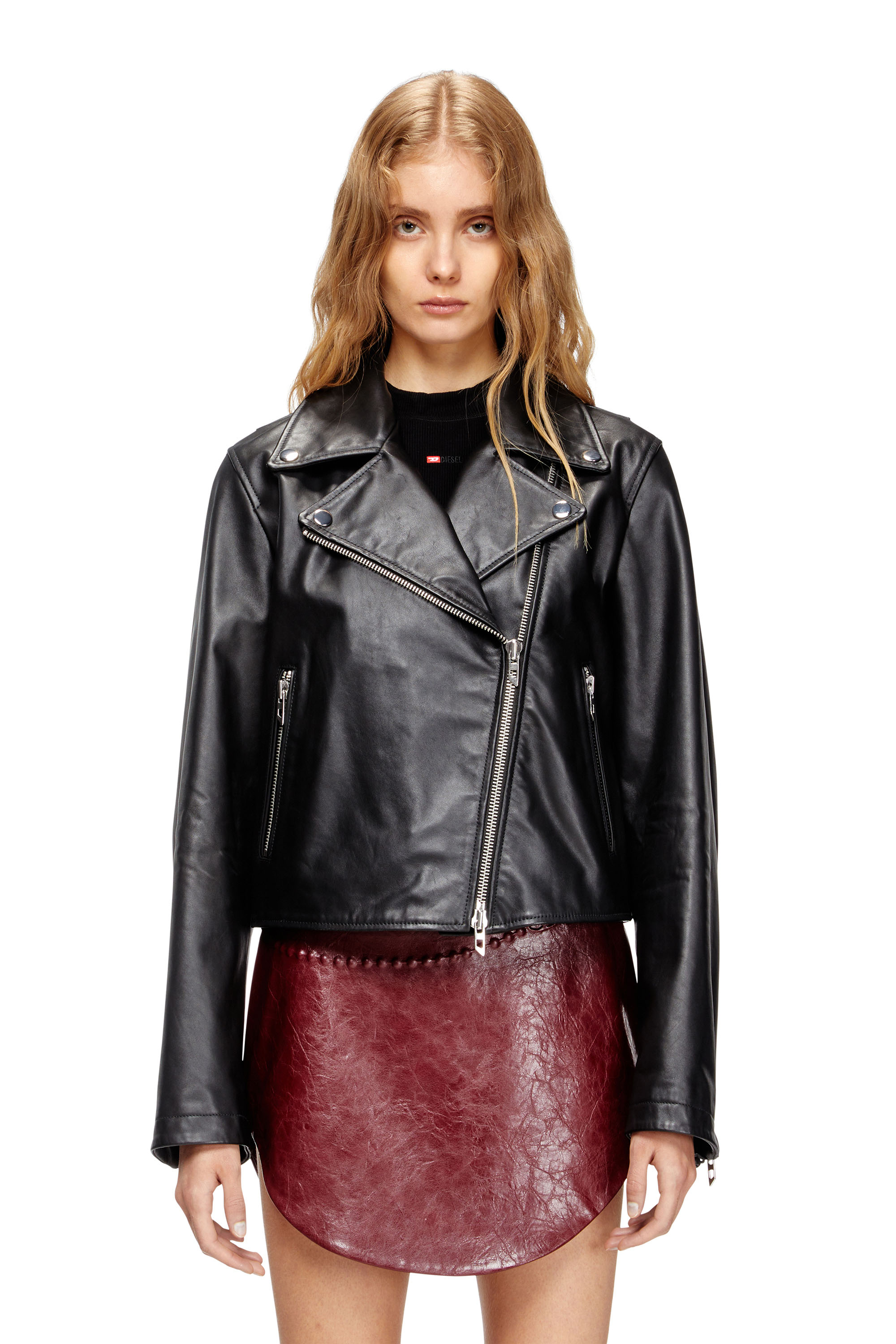 Diesel - L-UNATIC, Woman's Biker jacket in waxed leather in Black - 1
