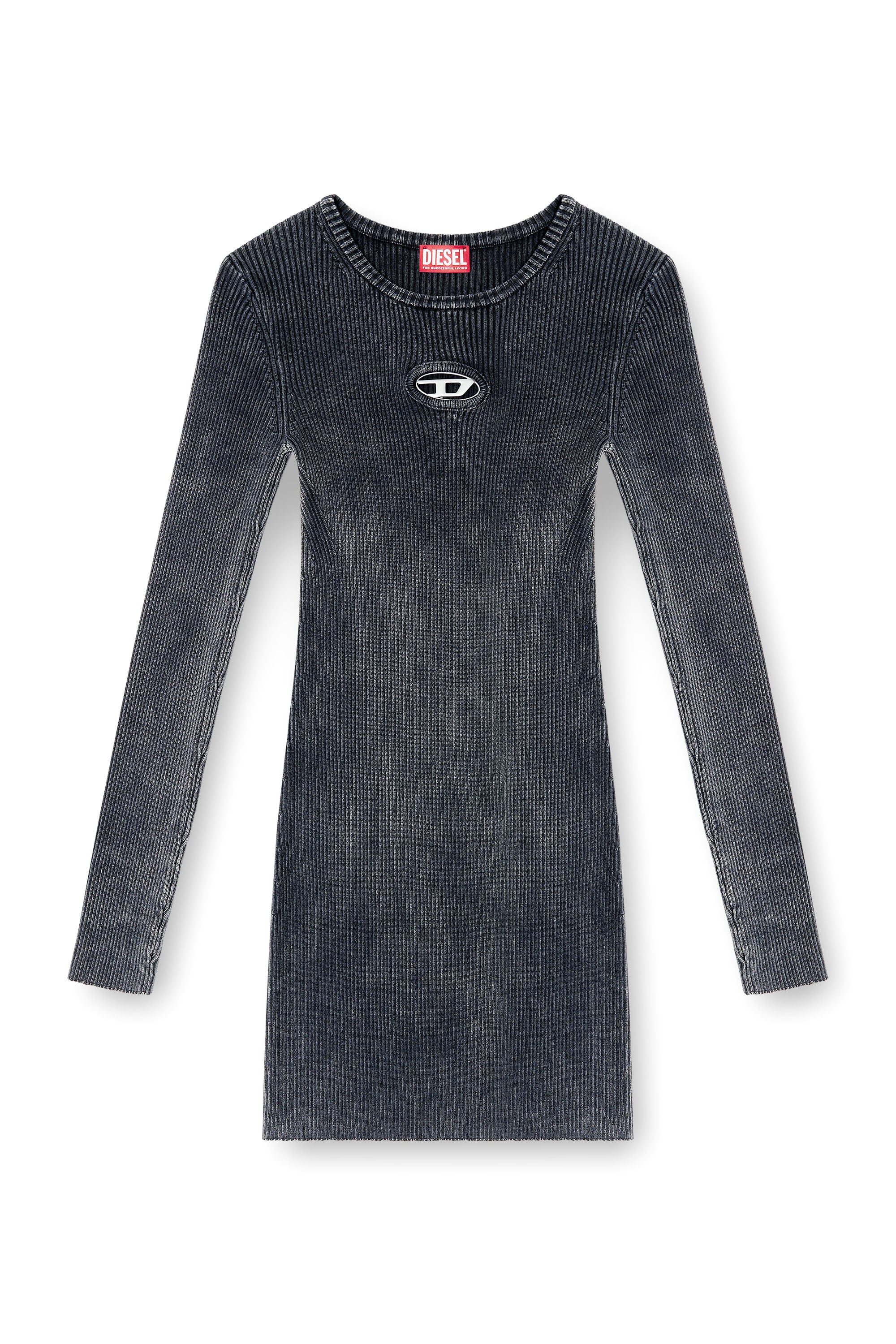 Diesel - M-ANCHORAGE-LS, Woman's Short dress in faded ribbed knit in Dark grey - 3