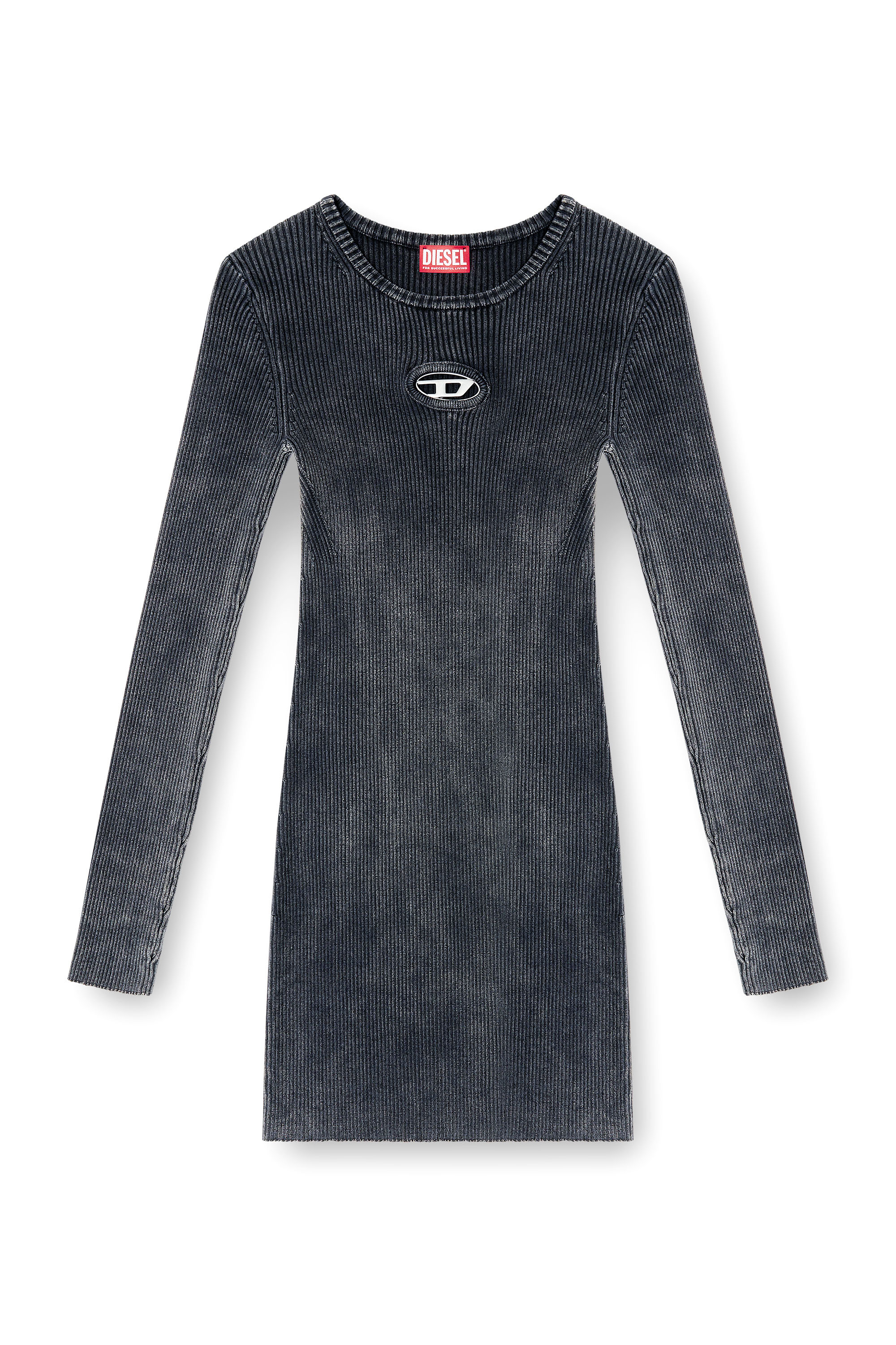 Diesel - M-ANCHORAGE-LS, Woman's Short dress in faded ribbed knit in Dark grey - 2