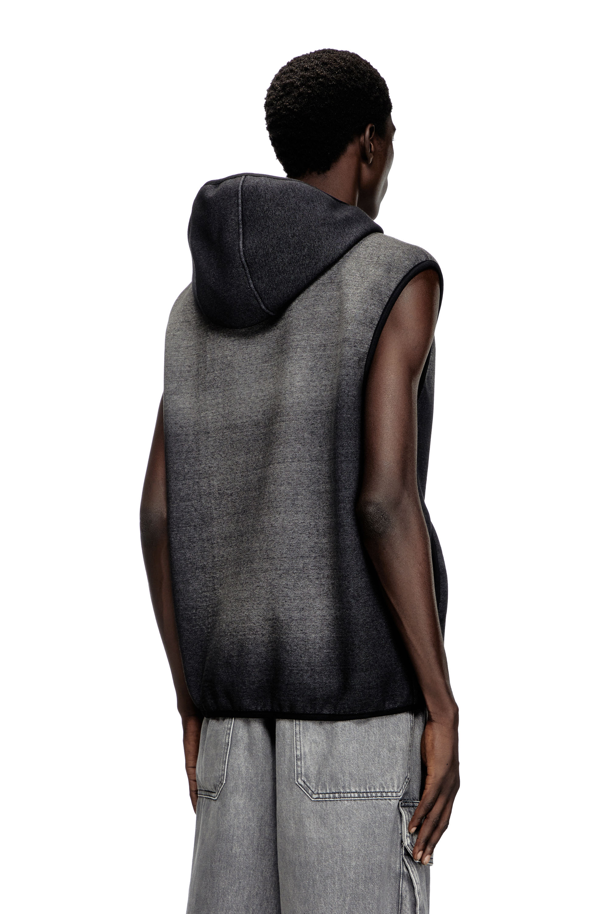 Diesel - S-HAKY, Unisex's Hooded vest in denim-effect jacquard in Black - 4