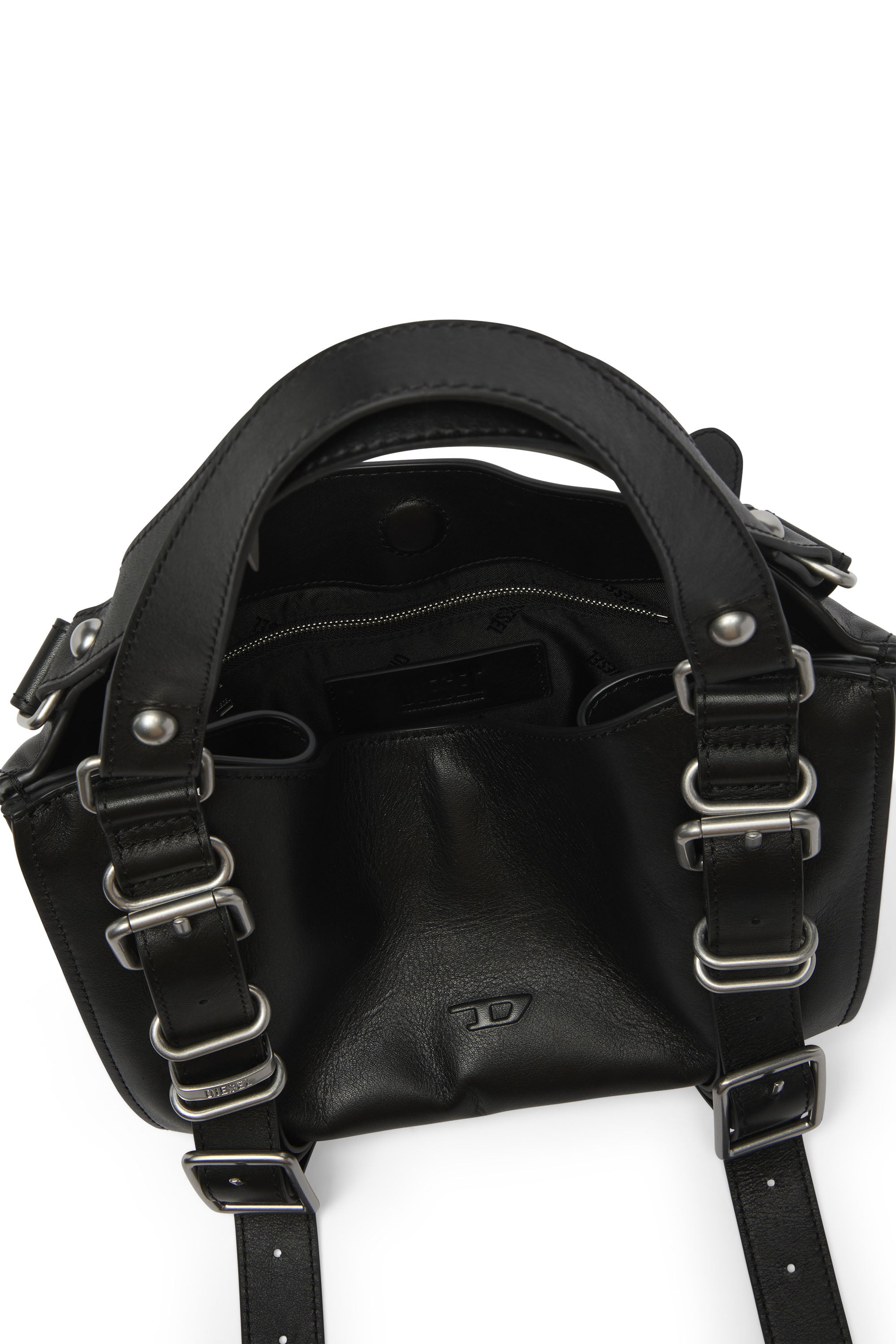 Diesel - D-ONE TOPHANDLE S, Woman's D-One-Small top-handle bag in treated leather in Black - 3