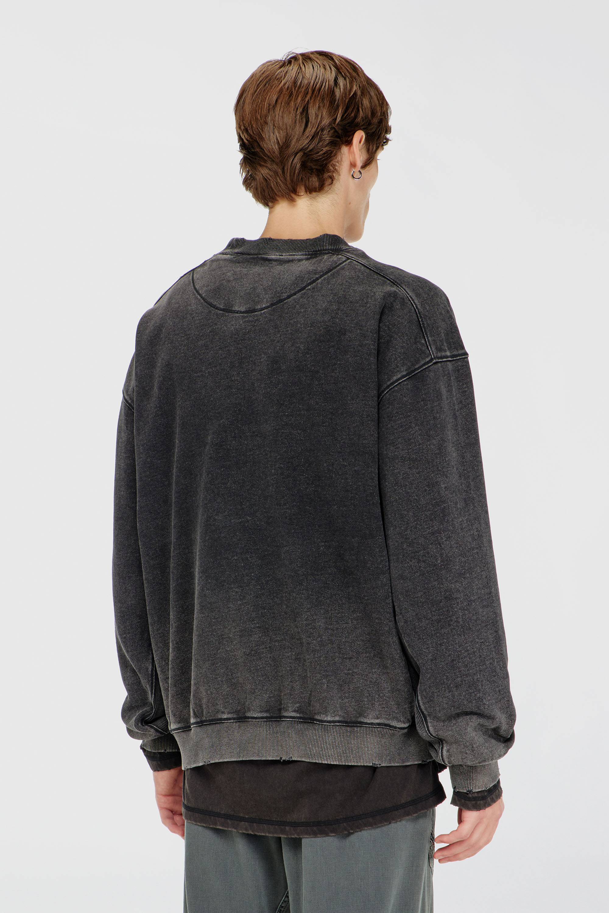 トップス DISTRESSED EFFECT COTTON CREW P/O Men's Cotton sweatshirt with faded effect | Grey | Diesel TR