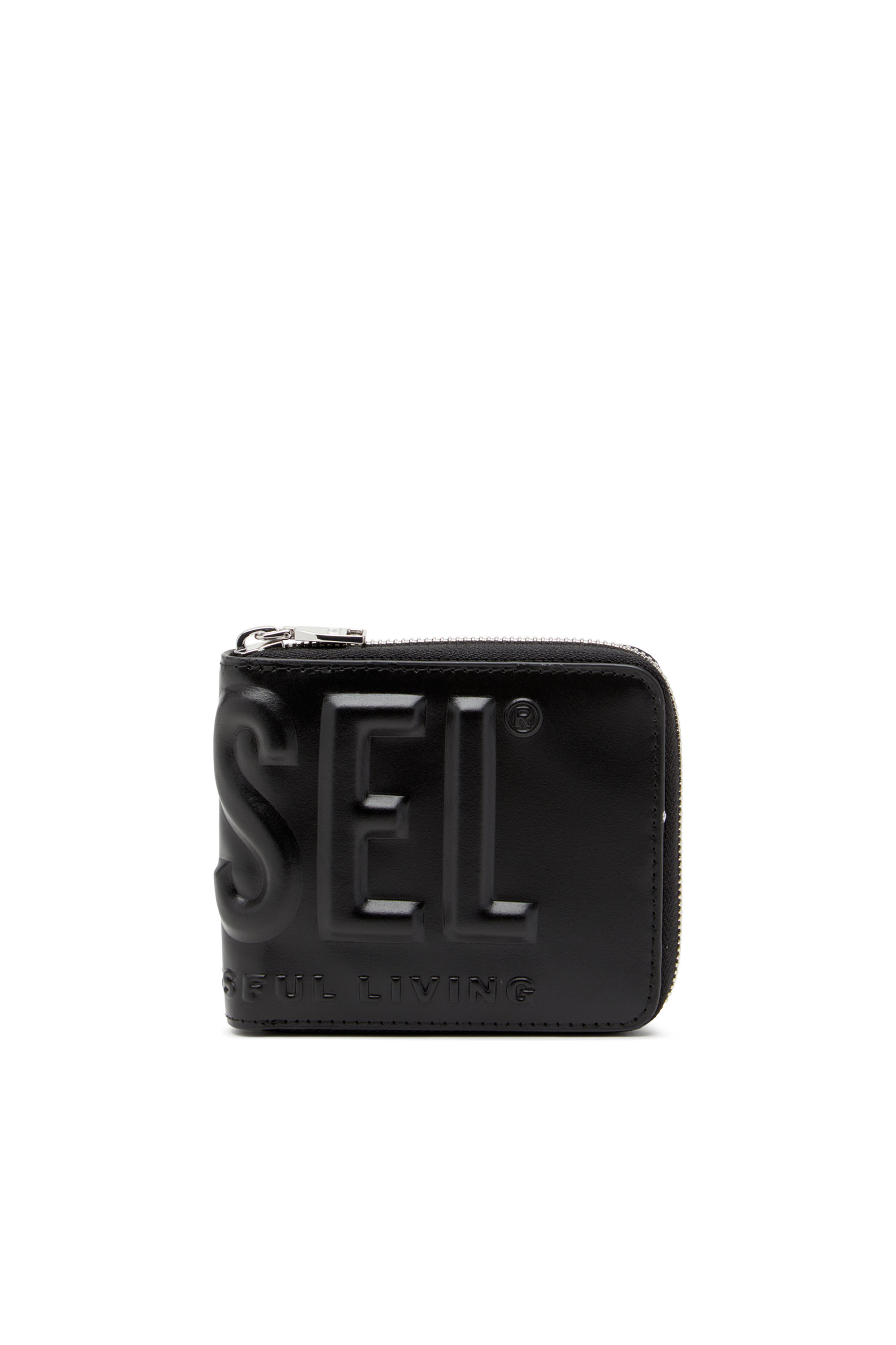 Diesel - DSL 3D- BI FOLD COIN ZIP XS, Man Leather zip wallet with embossed logo in Black - Image 1