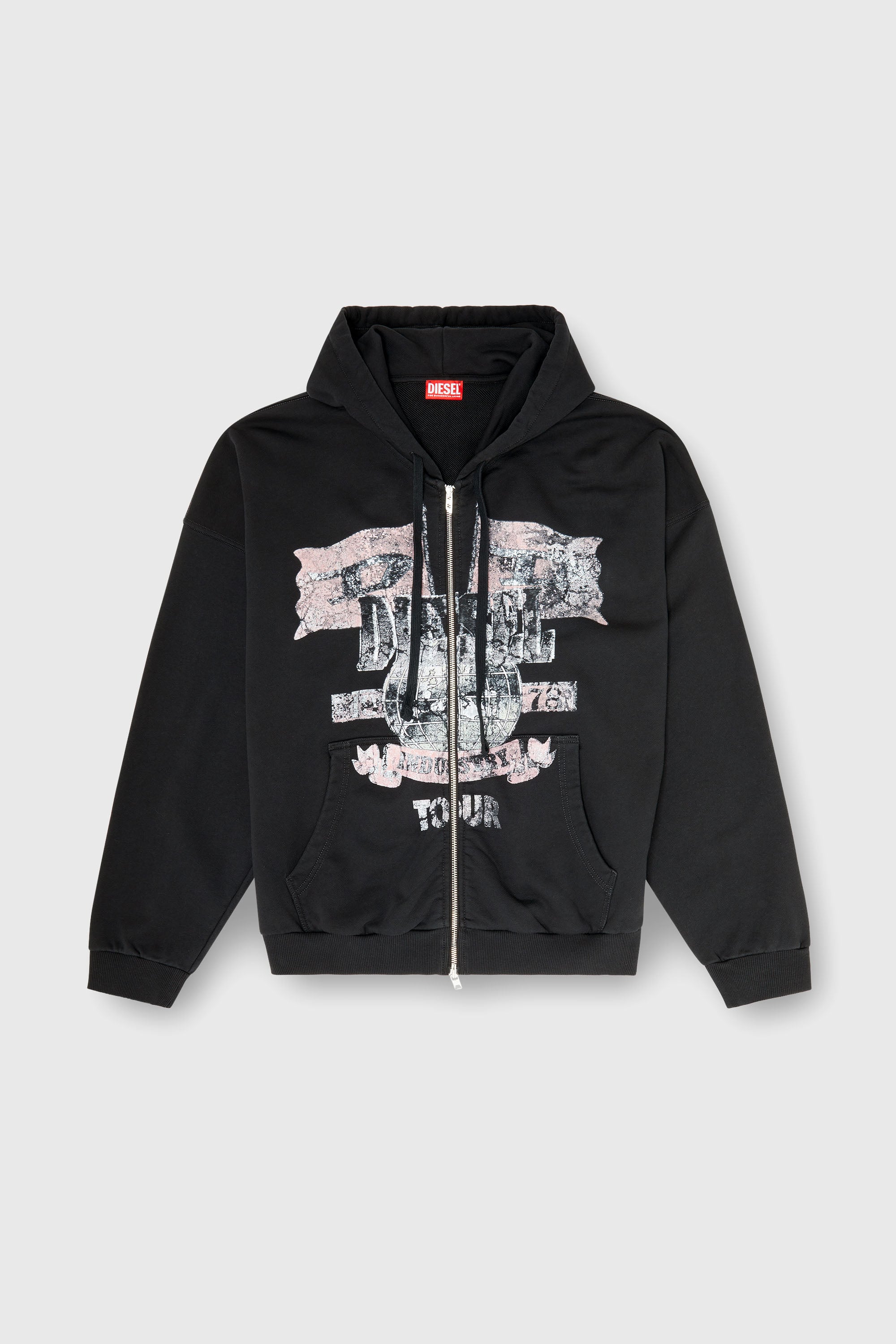Diesel - S-WILL-ZIP, Man's Zip-up hoodie with concert graphics in Black - 2