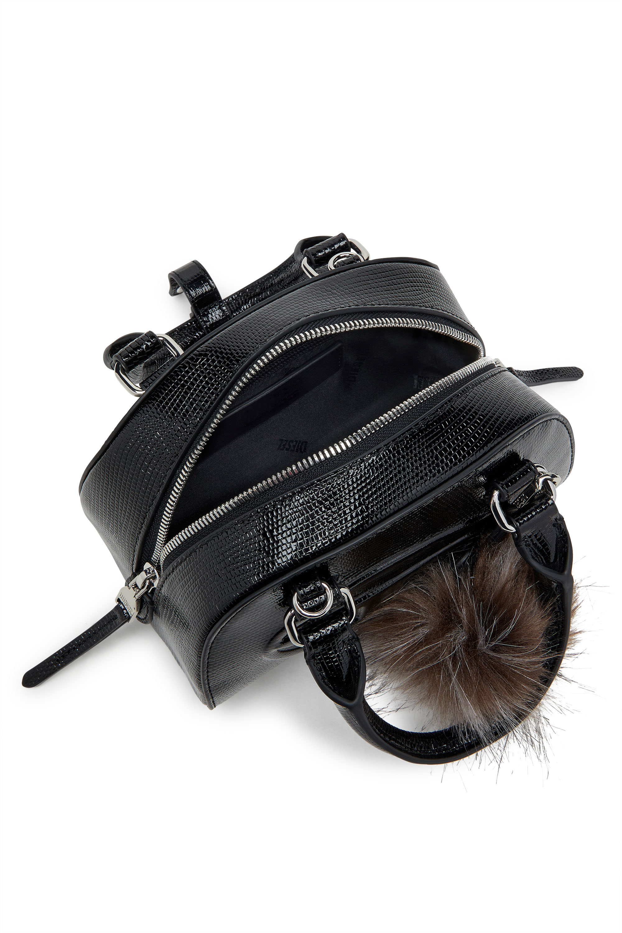 Diesel - 1DR DOME CROSSBODY, Woman's 1DR Dome-Mini bowling bag in embossed leather in Black - 3