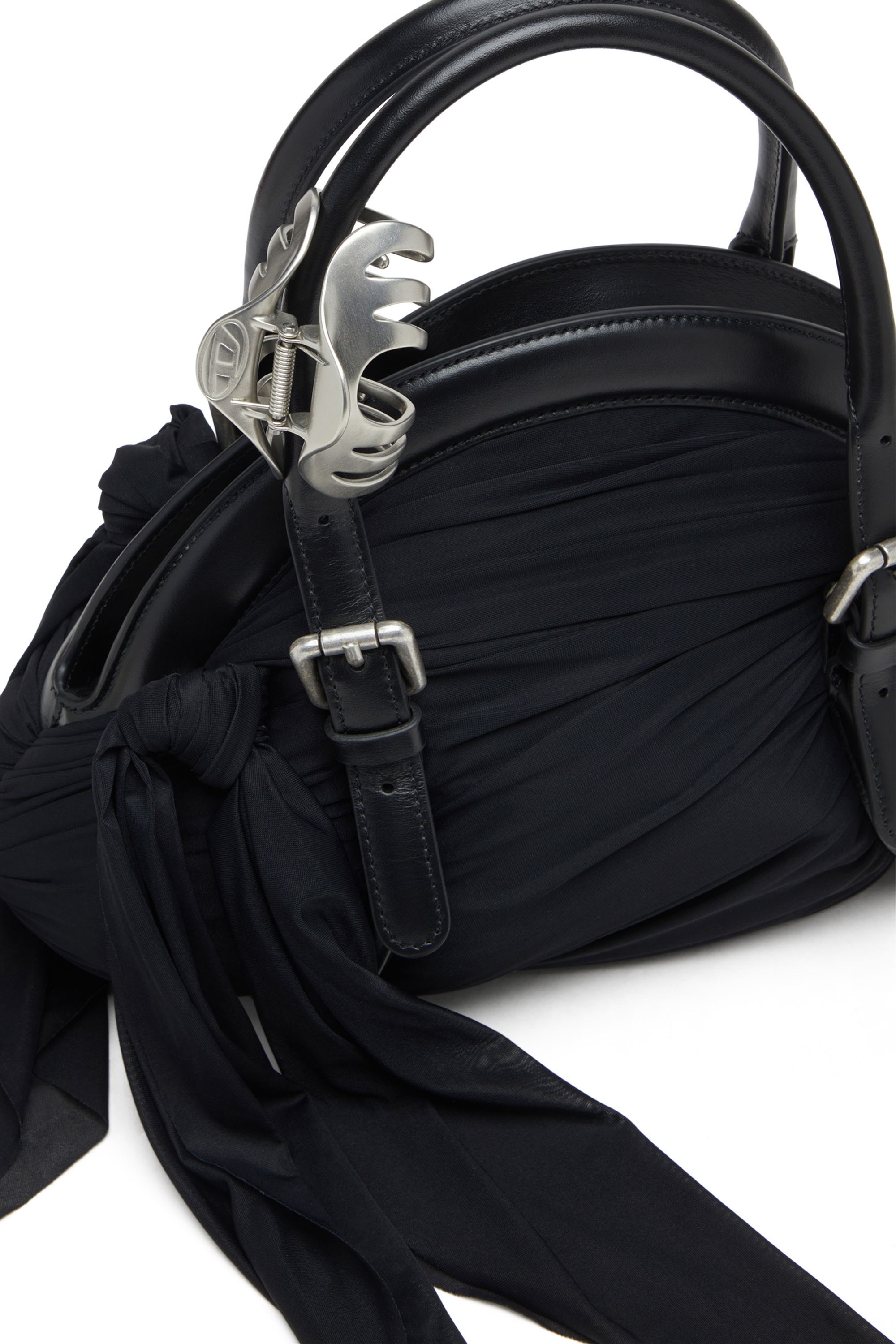 Diesel - TRASH-D TOP HANDLE, Woman's Trash-D-Bandana handbag in jersey and leather in Black - 6