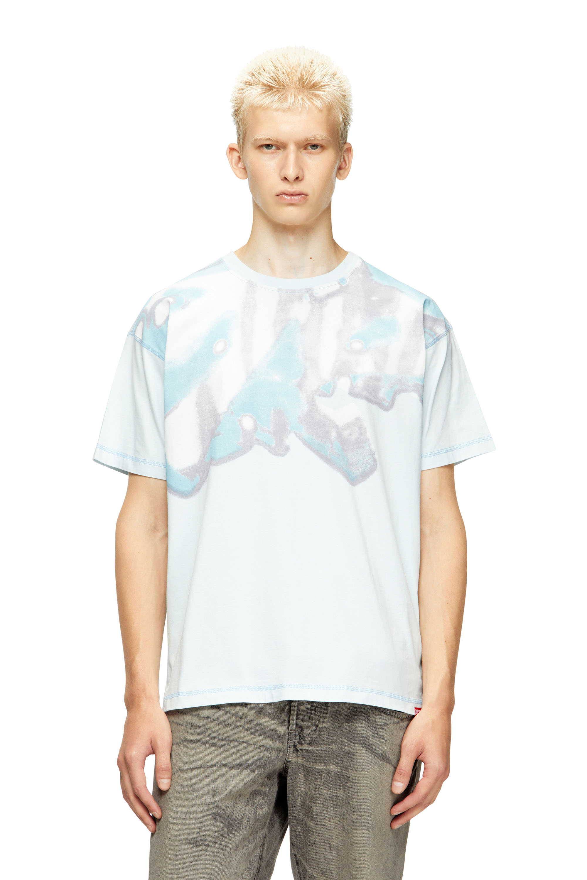 Diesel - T-GASPARD-IHBJ, Man's T-shirt with faded graphic print in Light Blue - 1