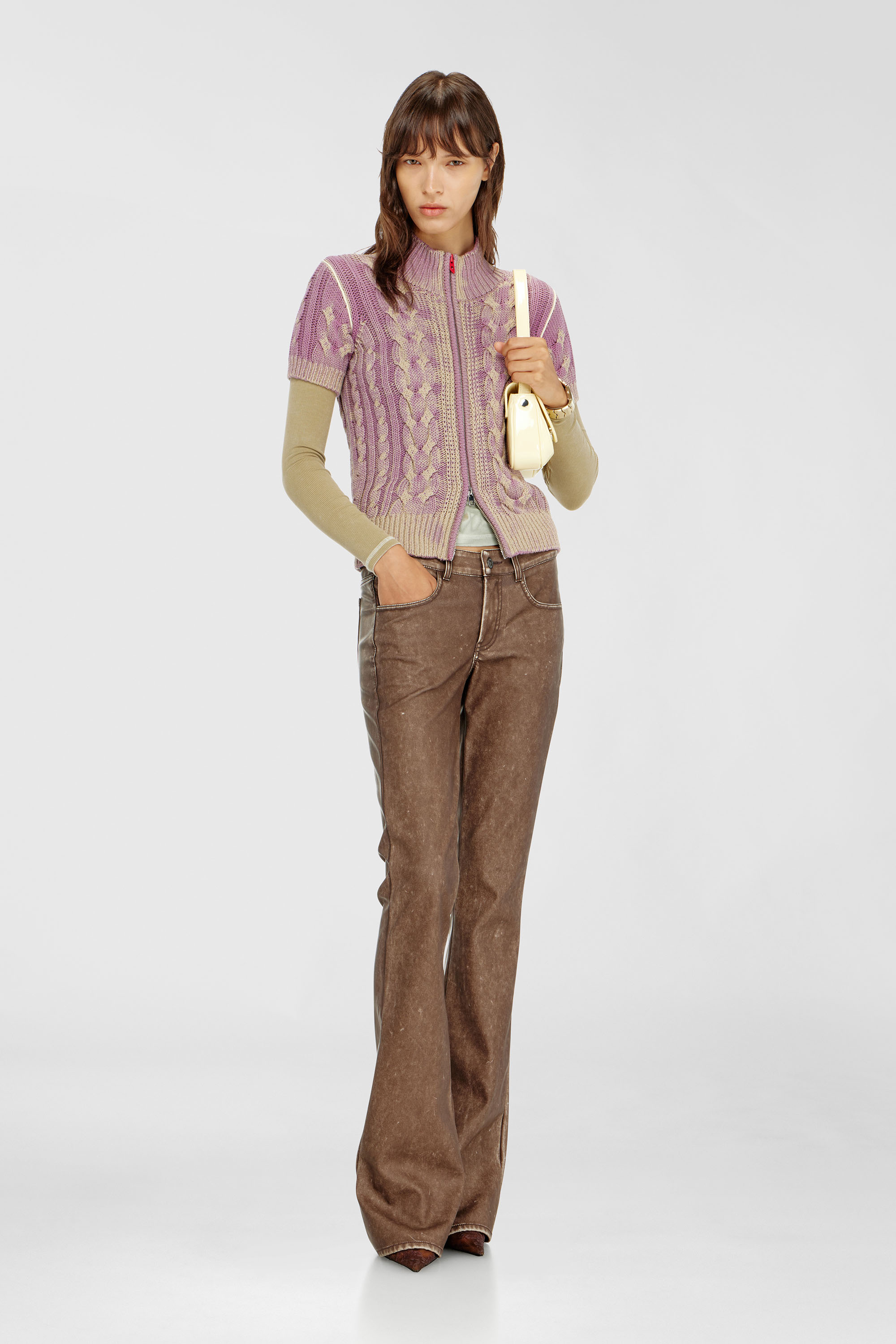 Women's Short-sleeve zip cardigan in cable knit | Multicolor