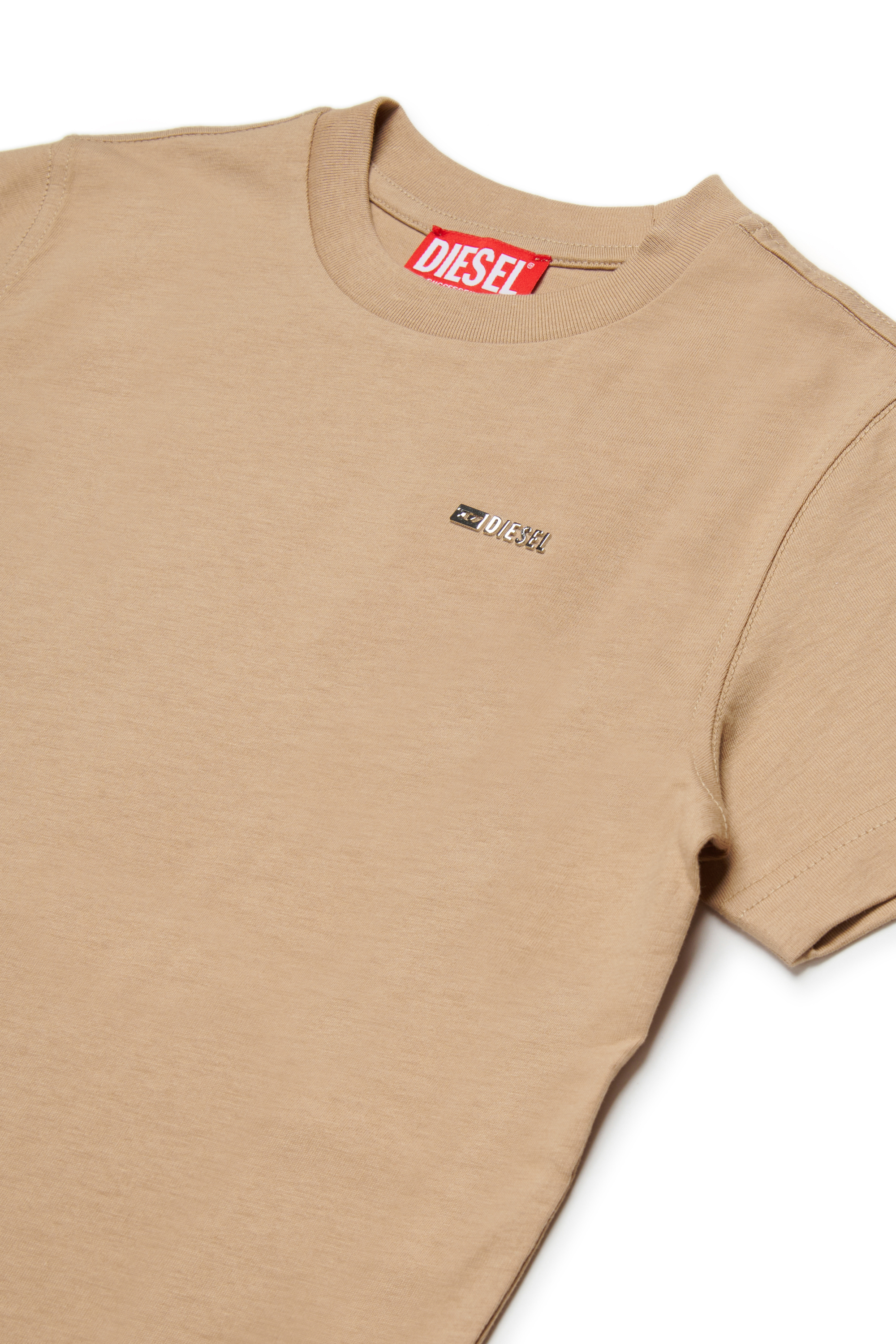 Diesel - TADJUSTMET, Man's Cotton T-shirt with metal appliqu&eacute; in Light Brown - 3
