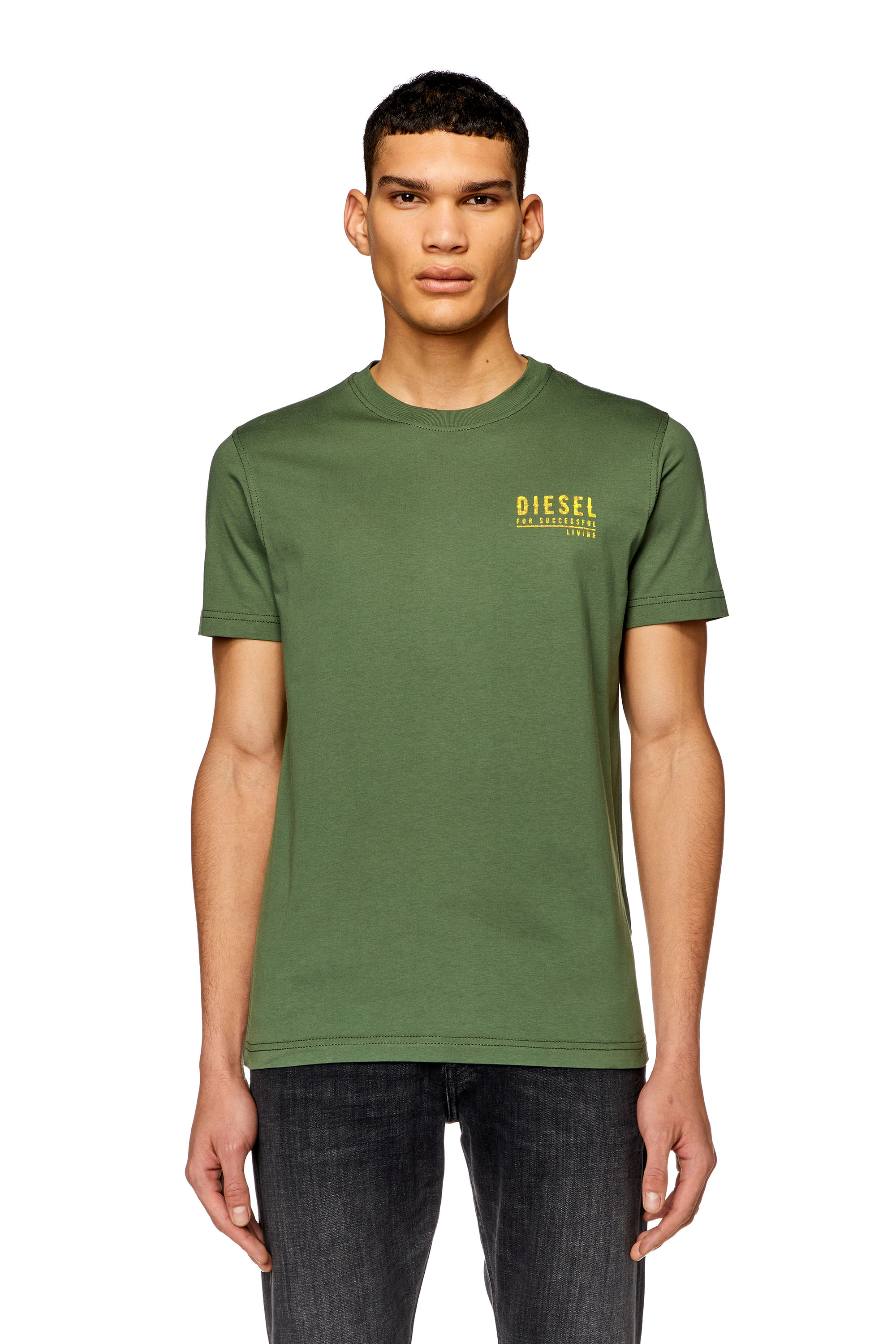 Diesel - T-DIEGOR-K72, Man's T-shirt with mottled logo print in Olive Green - 2