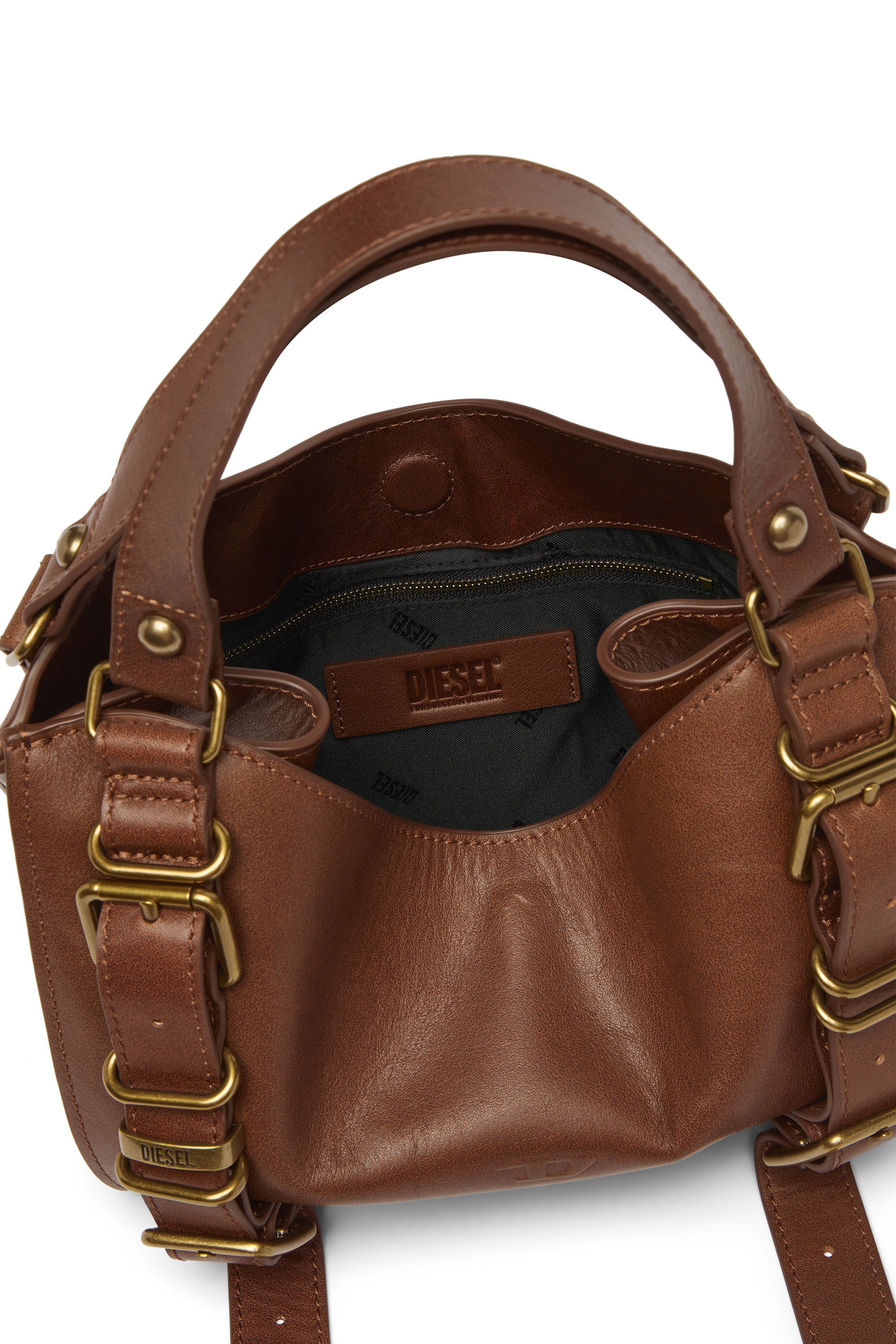 Diesel - D-ONE TOPHANDLE S, Woman's D-One-Small top-handle bag in treated leather in Brown - 3