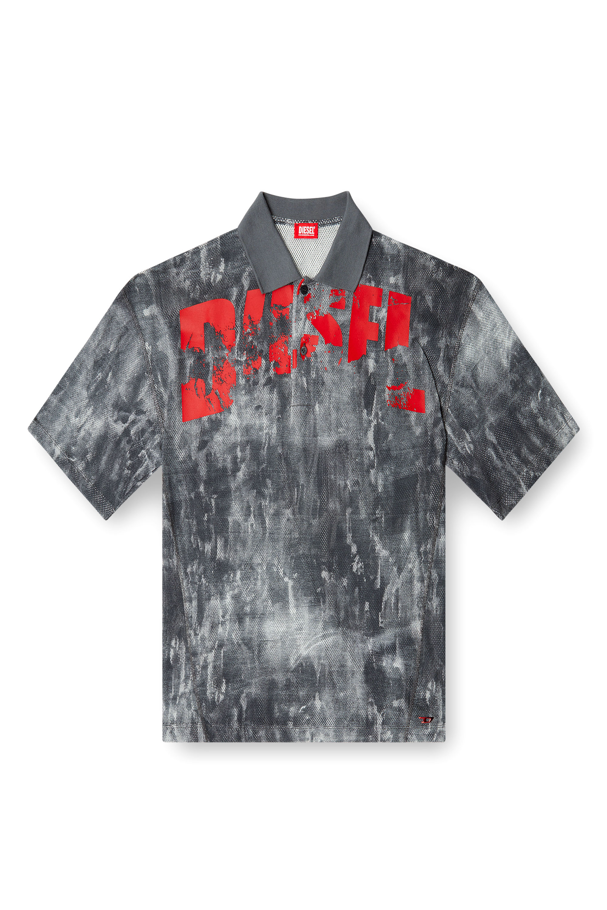 Diesel - TIMOTHEE-D-POP, Man's Beach polo shirt in printed mesh in Black/Red - 3