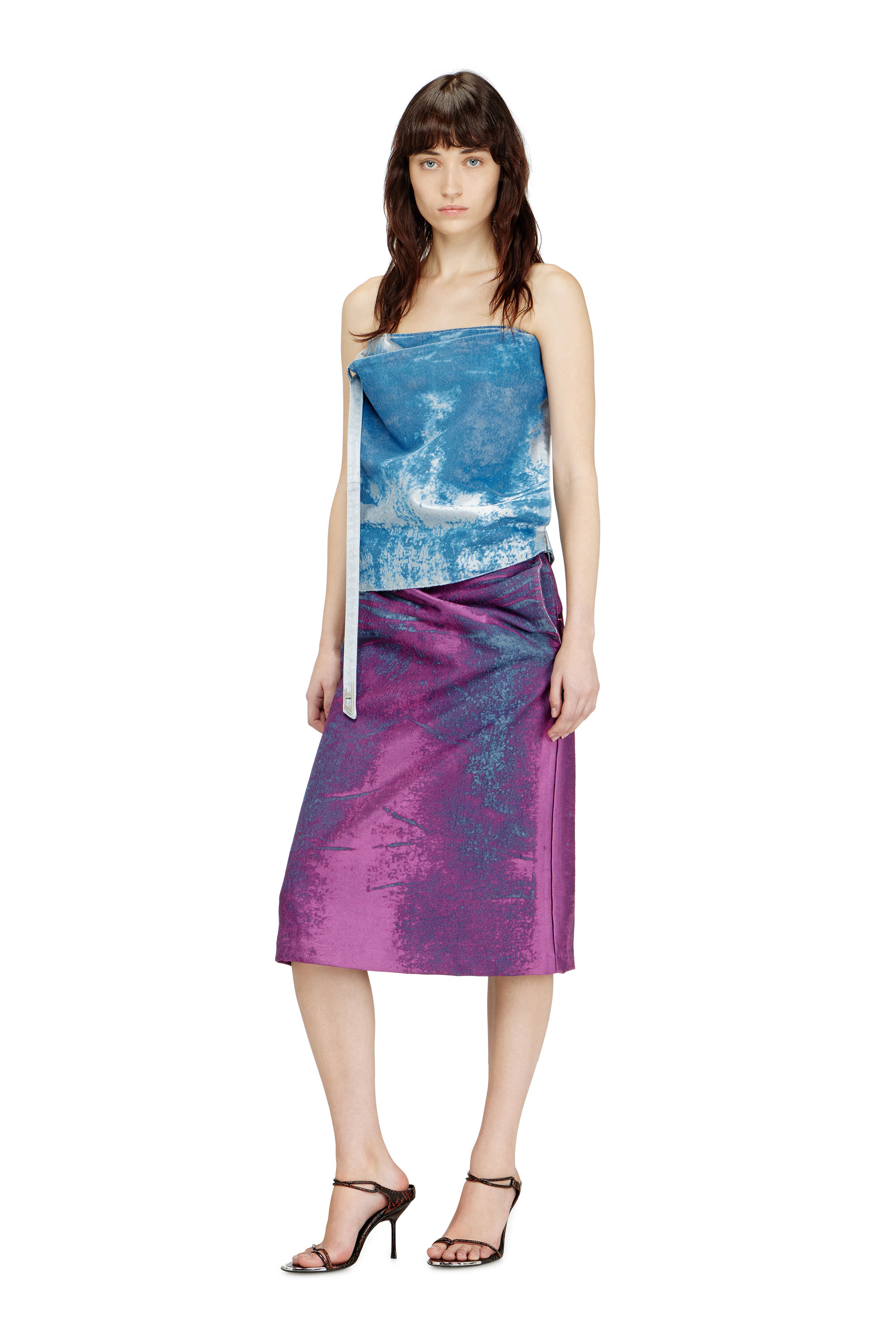 Diesel - DE-SANDIE-FSI, Woman's Sleeveless top in coloured satin denim in Blue - 1