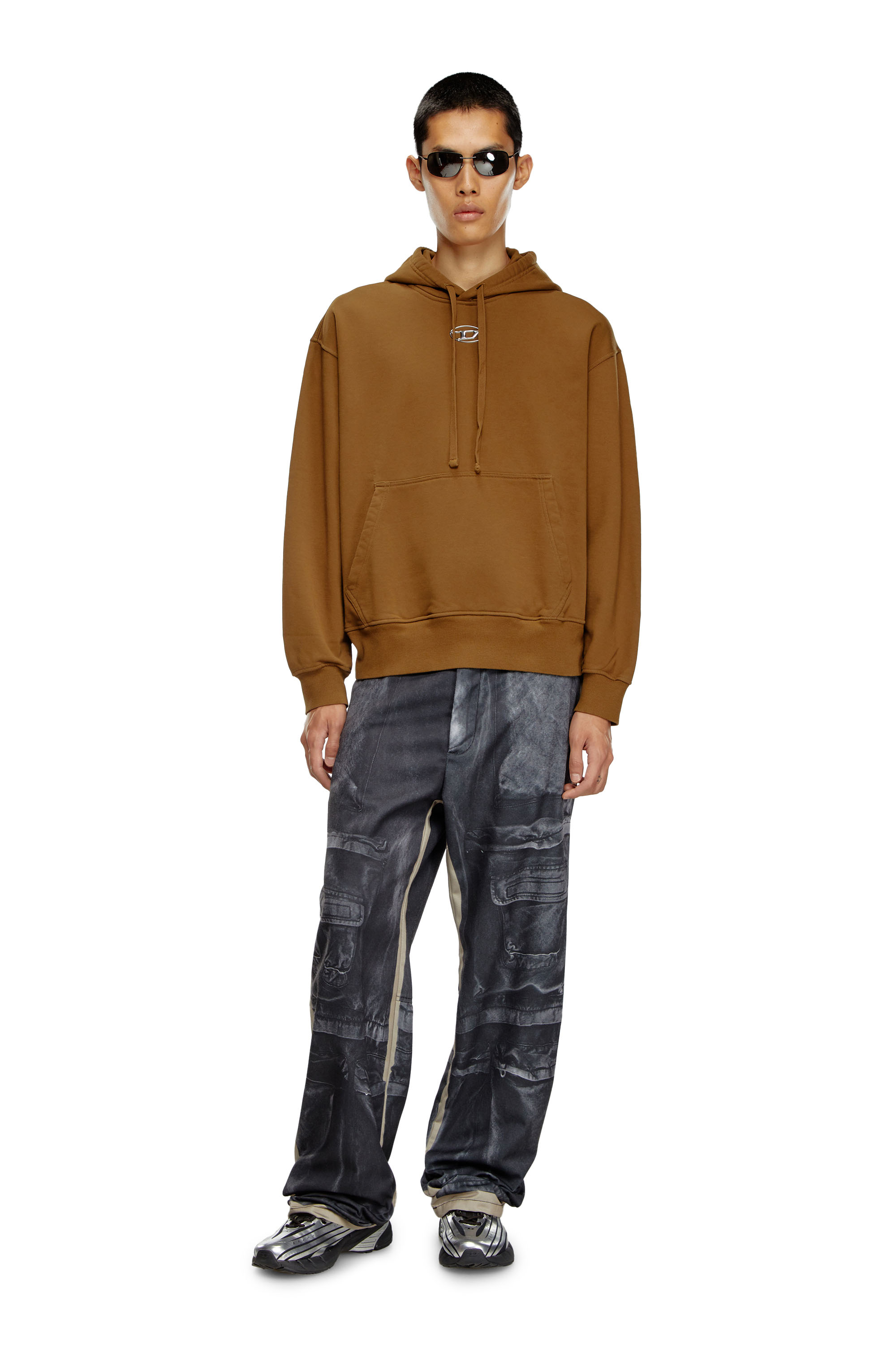 Diesel - S-MACS-HOOD-OD, Man's Oversized hoodie with metallic logo in Brown - 1