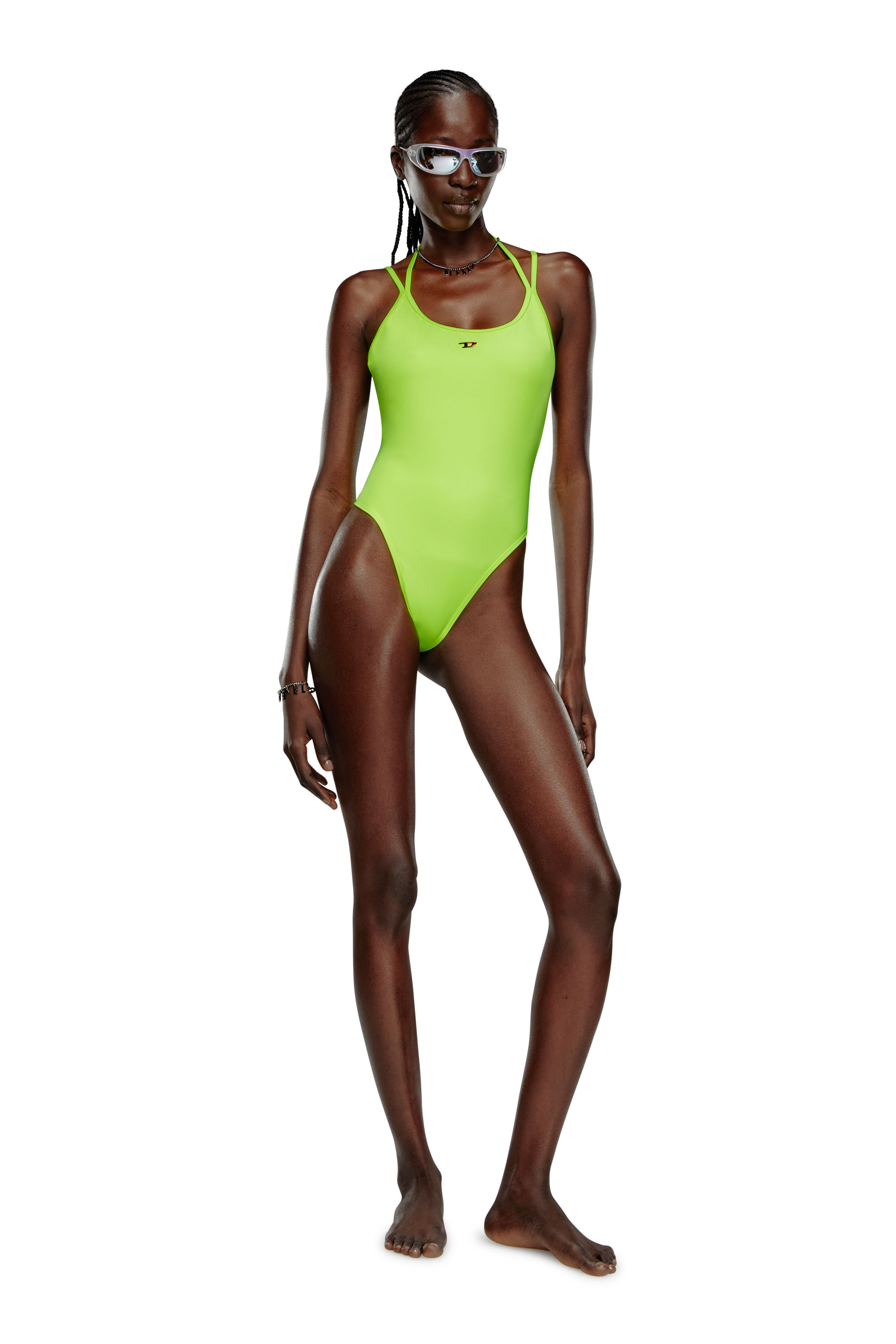 Diesel - BFSW-MINDY, Woman Neon halterneck swimsuit with D logo in Yellow - Image 2
