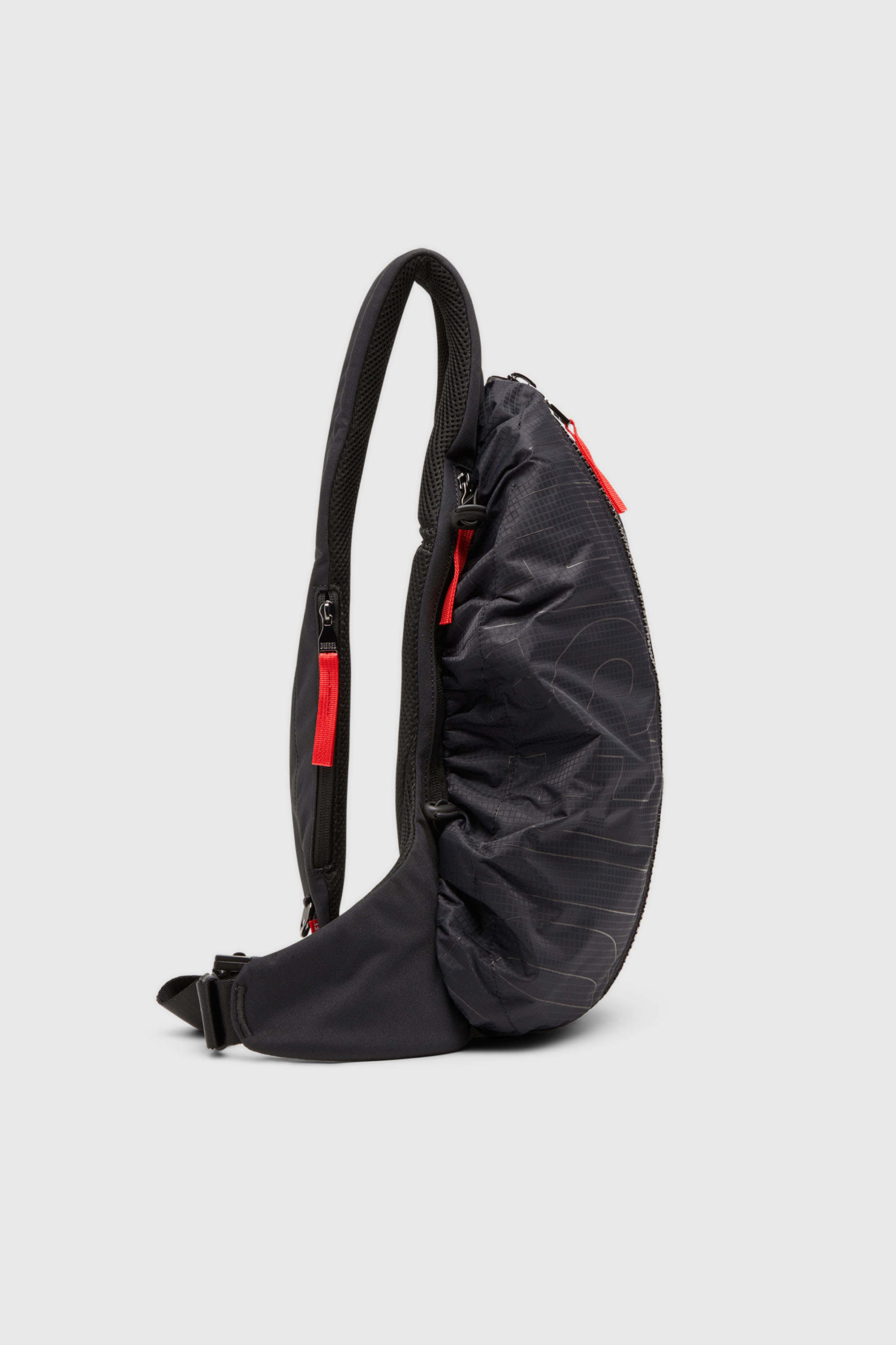 DIESEL バッグ Men's Zip-D-Sling backpack in check-jacquard shell | Black | Diesel TR