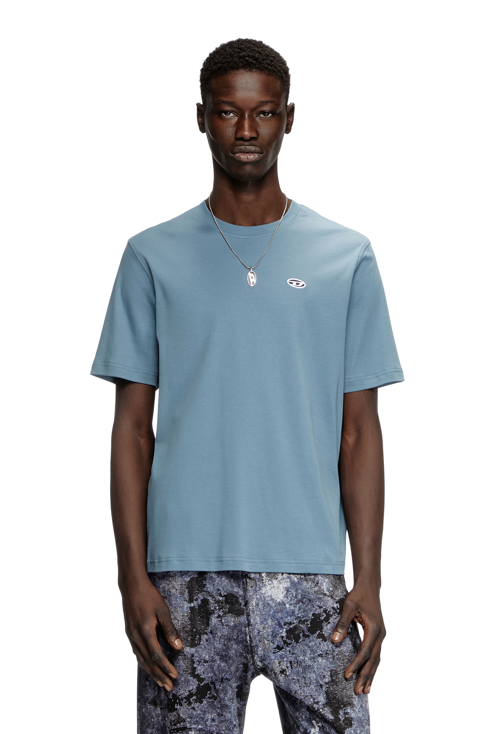 Diesel - T-ADJUST-DOVAL-PJ, Man's T-shirt with Oval D patch in Light Blue - 3