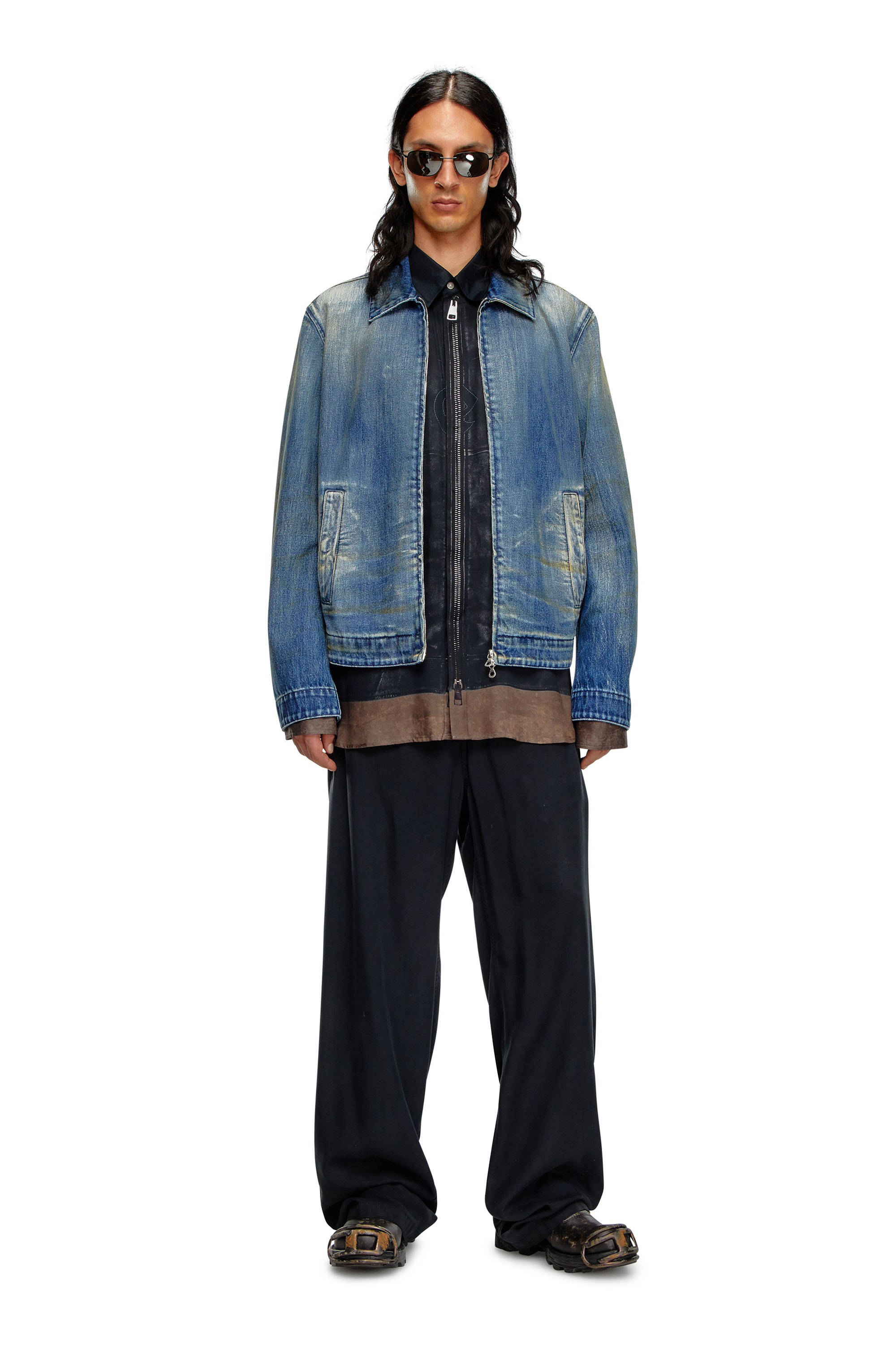 Men's Denim blouson jacket with dirt wash | Blue | Diesel
