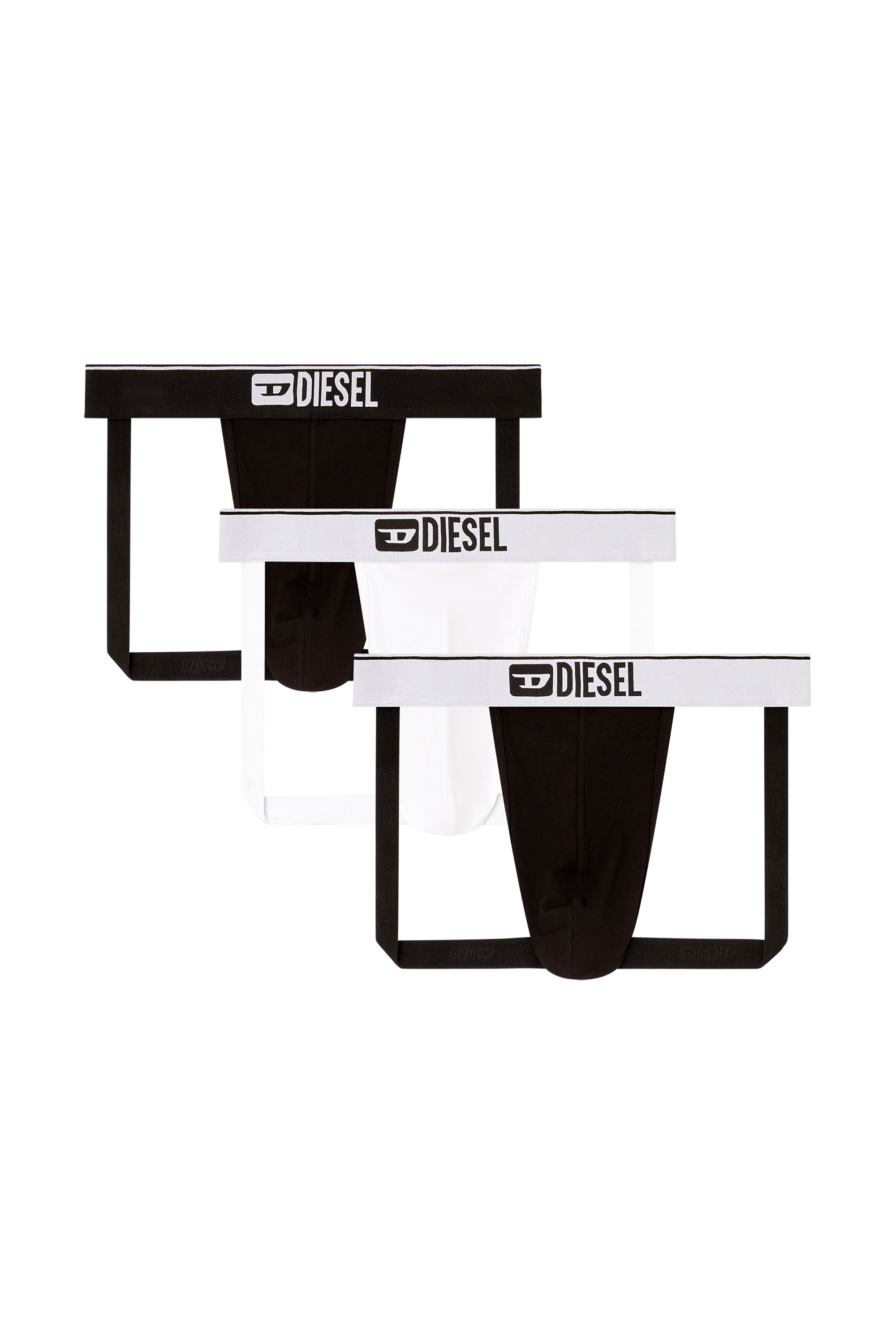 Diesel - UMBR-JOCKYTHREEPACK, Man's Three-pack jockstraps with front logo in Black/White - 2