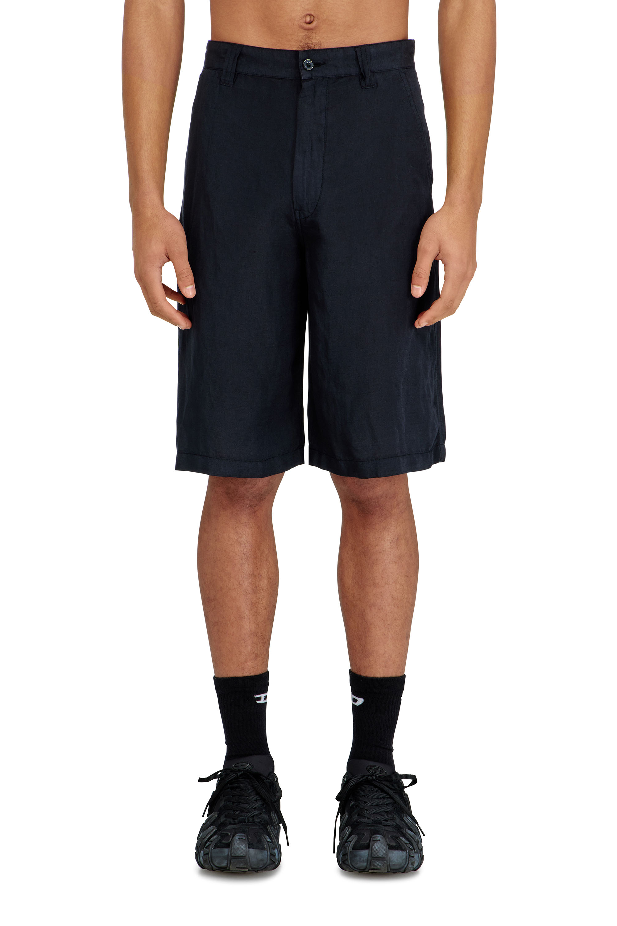 Diesel - P-HANT-CHINO-SHORT-PGBS, Man's Bermuda shorts in garment-dye linen blend in Black - 1