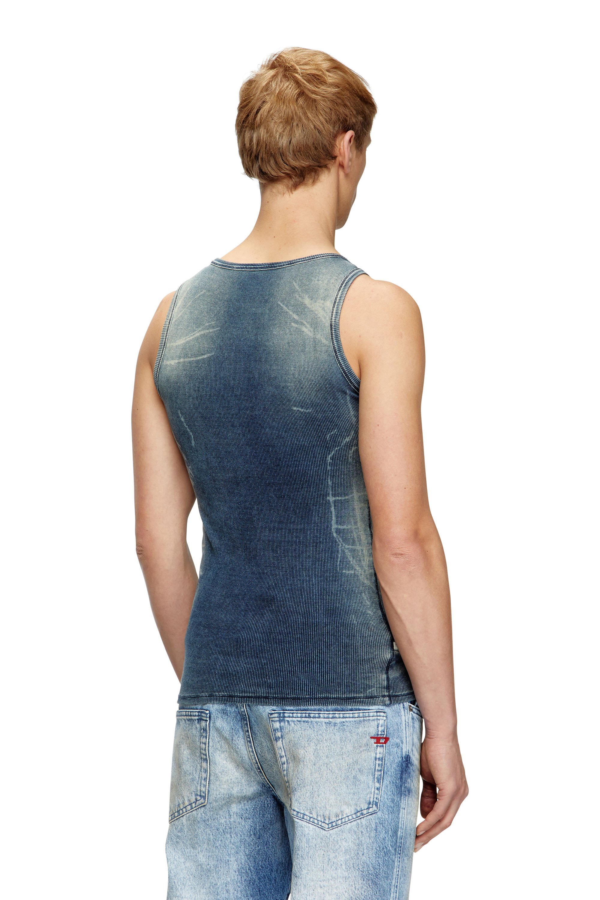 Diesel - T-GO, Unisex's Ribbed tank top with denim trompe l'oeil in Dark Blue - 4