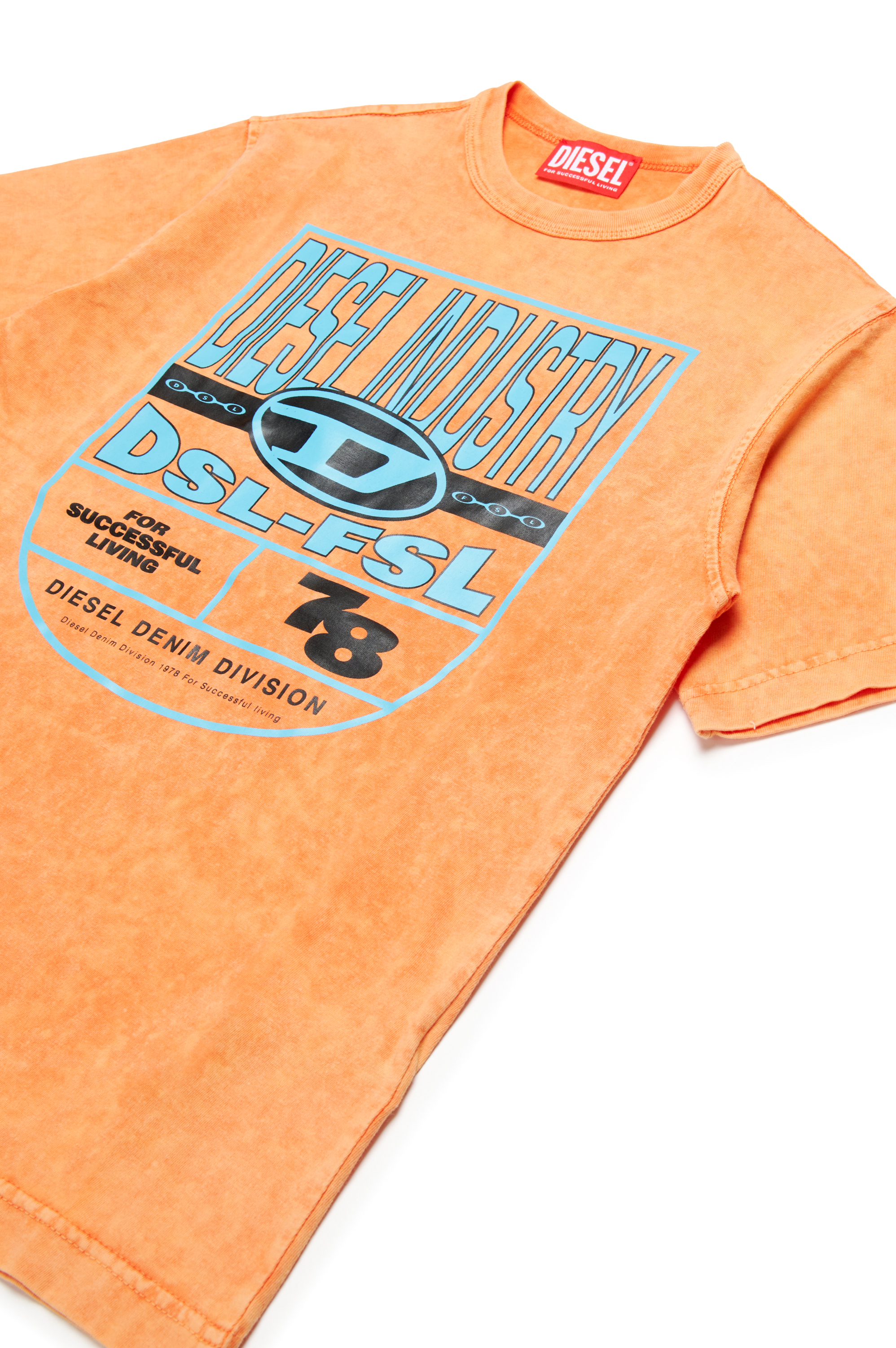 Diesel - TWASHN1 OVER, Man's Marbled T-shirt with logo graphic in Orange - 3