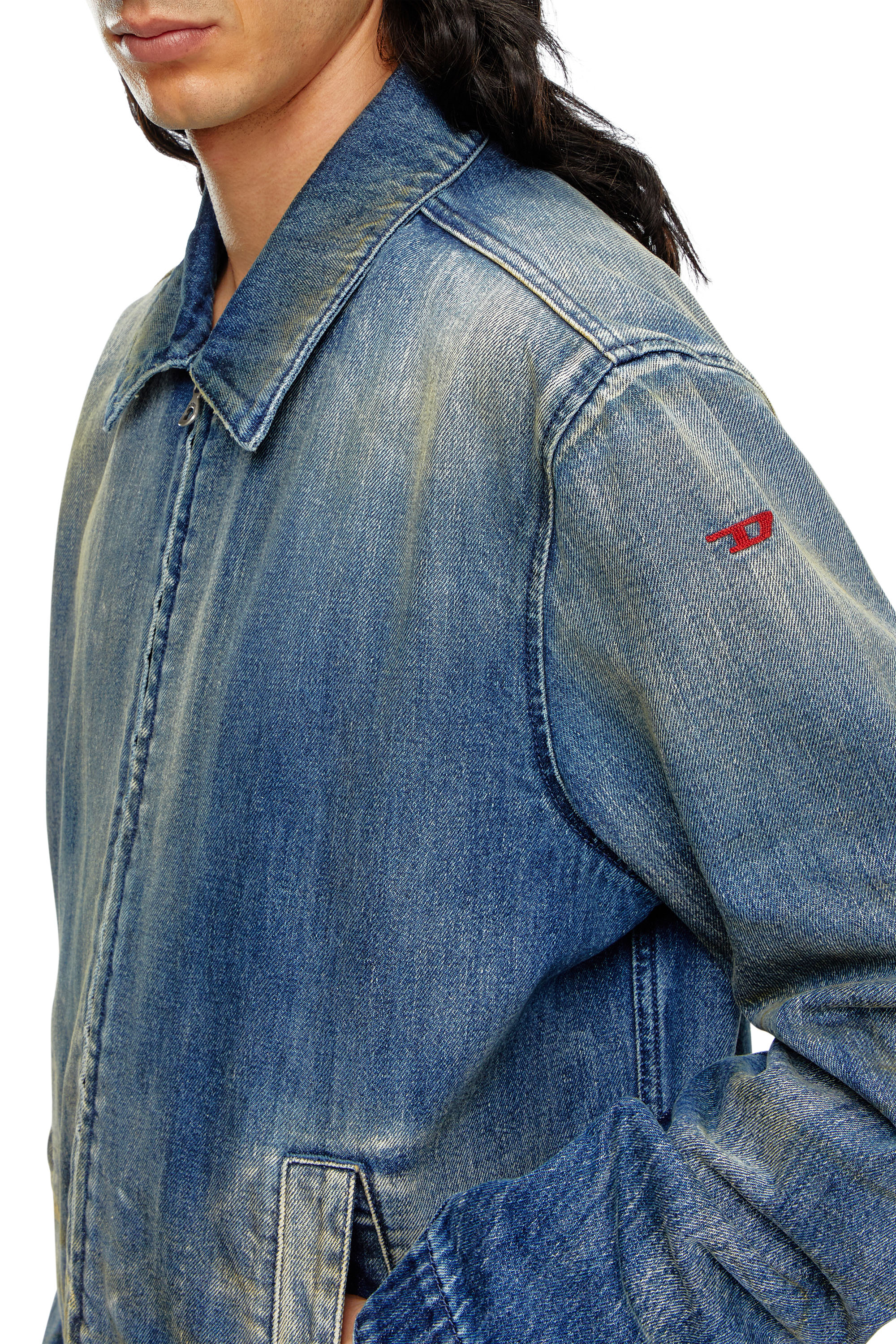 Diesel - D-ROHE, Man's Denim blouson jacket with dirt wash in Medium blue - 5