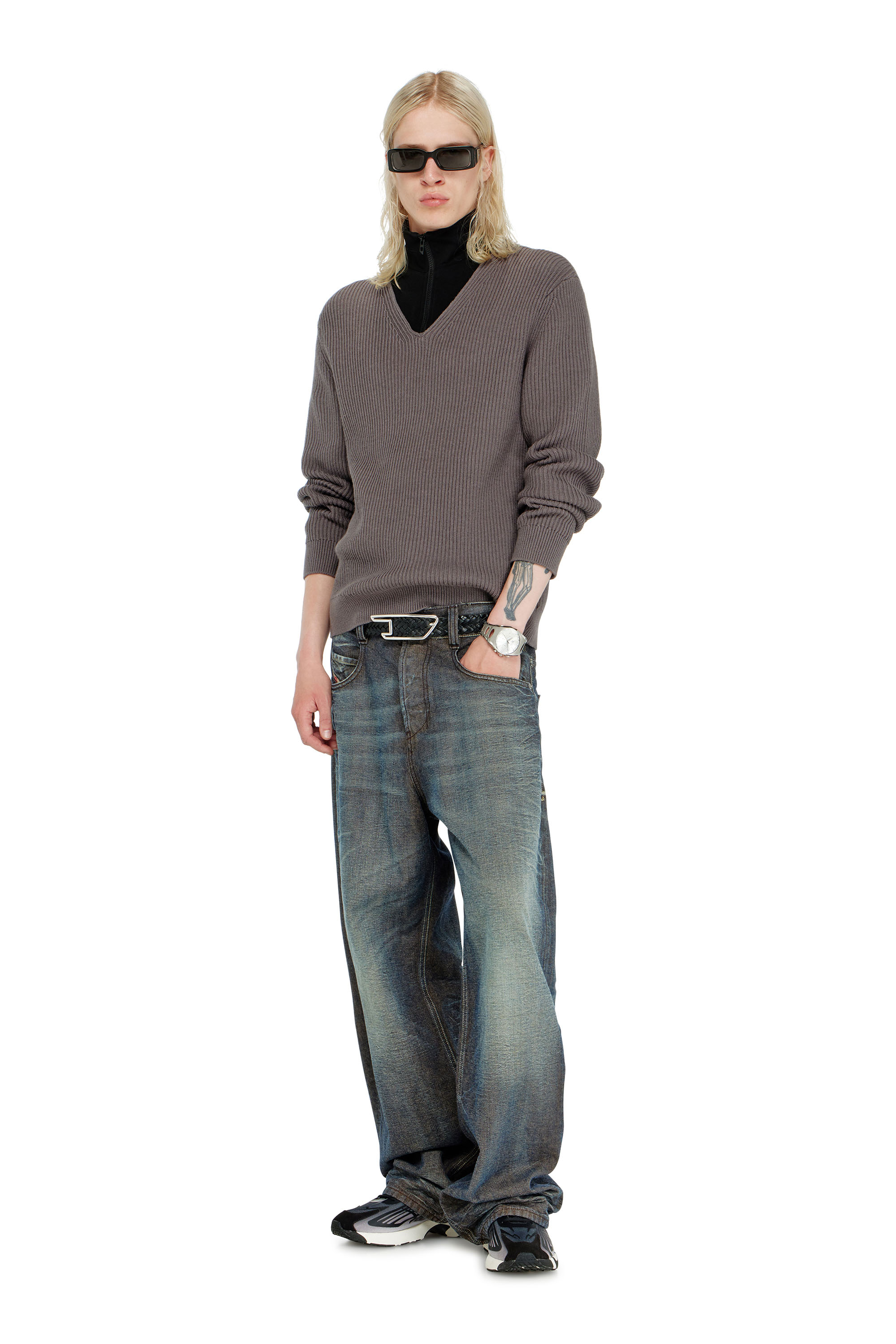 Diesel - K-MAMU, Man's Half-zip sweater with layered neckline in null - 2