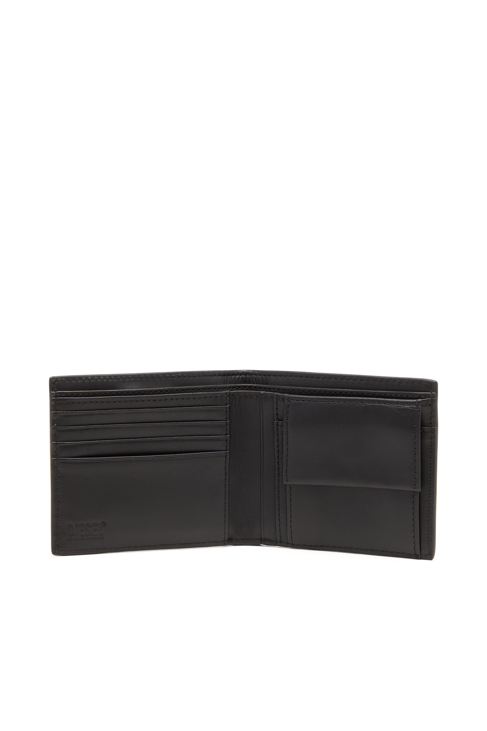 Diesel - RAVE BI-FOLD COIN S, Man's Leather bi-fold wallet with red D plaque in Black - 3