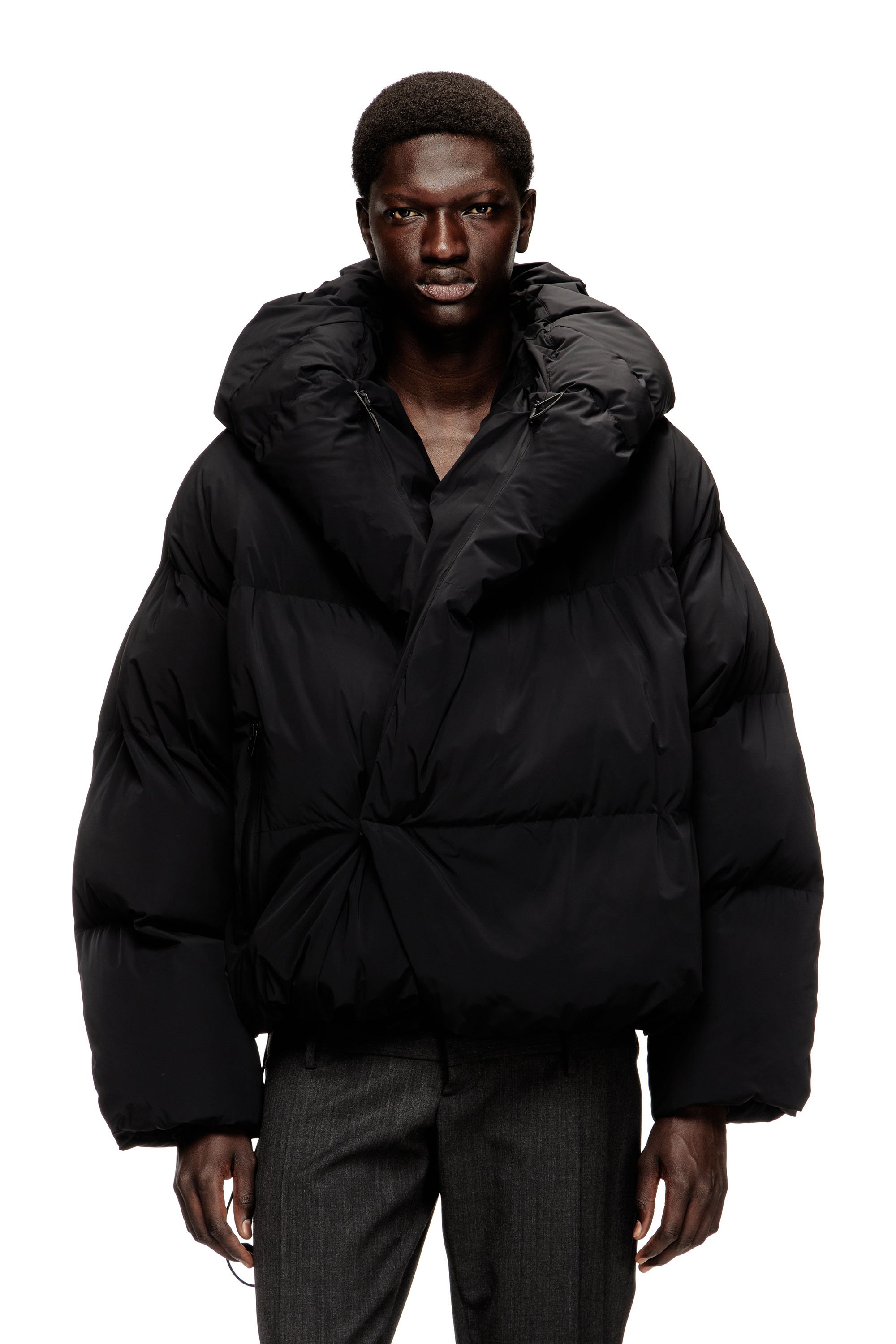 Diesel - J-SCOTTS-PADDED-A, Man's Wrap puffer jacket in stretch nylon in Black - 1