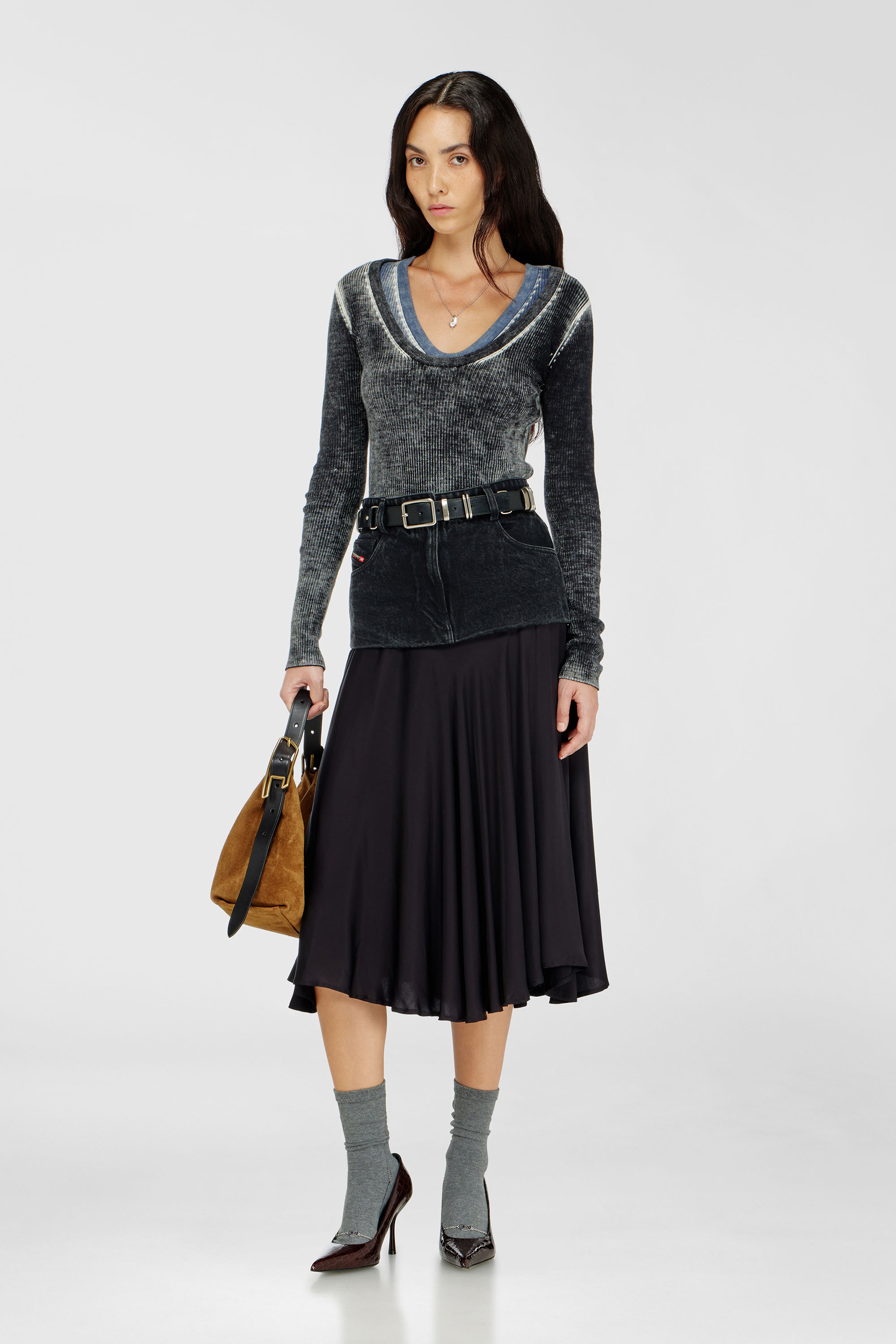 Diesel - M-ELIANE, Woman's Jumper in wool with reverse print in Black - 2