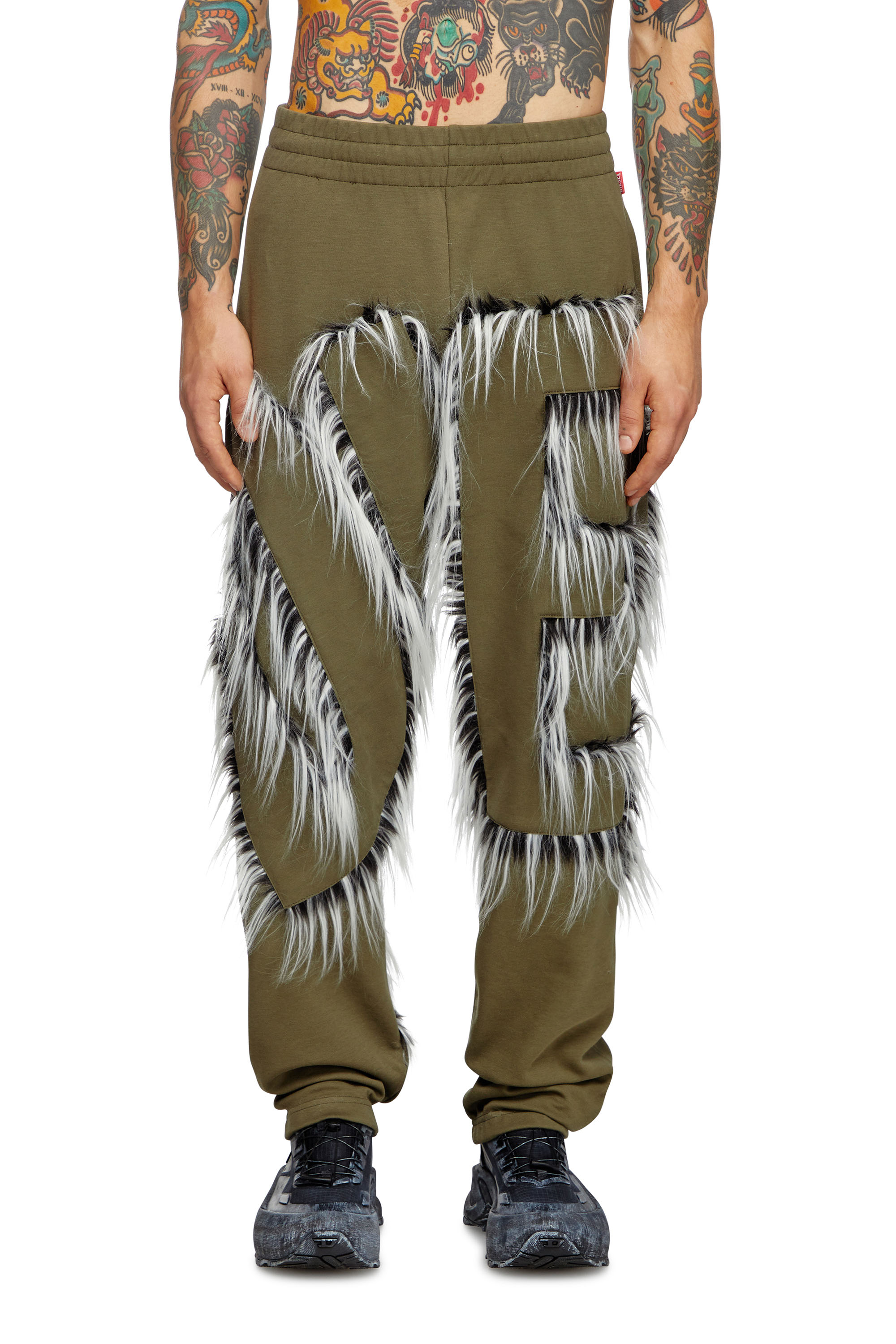 Diesel - P-BIMY-FUR, Man's Track pants with hairy-trim logo in Military Green - 2