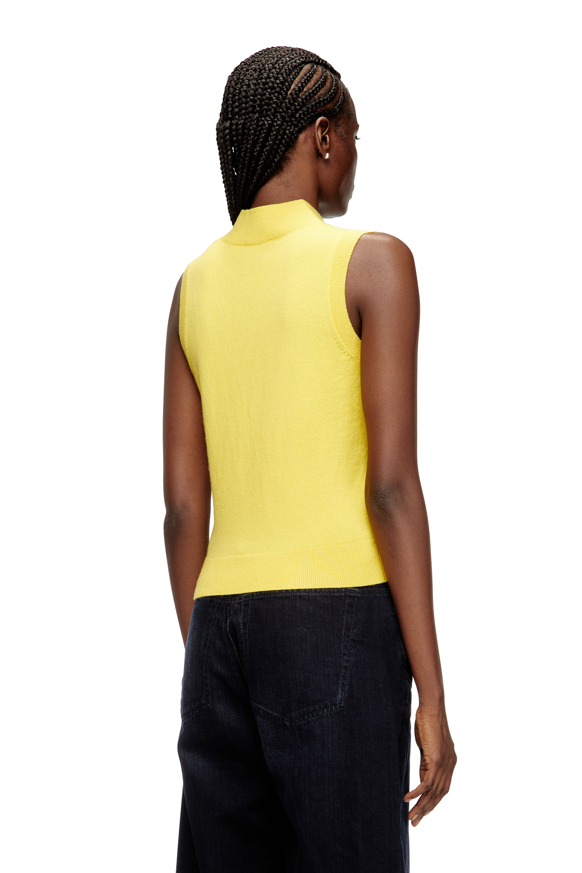 Diesel - M-ROMKO-SL, Woman's Cut-out turtleneck vest in argyle wool in Yellow - 4