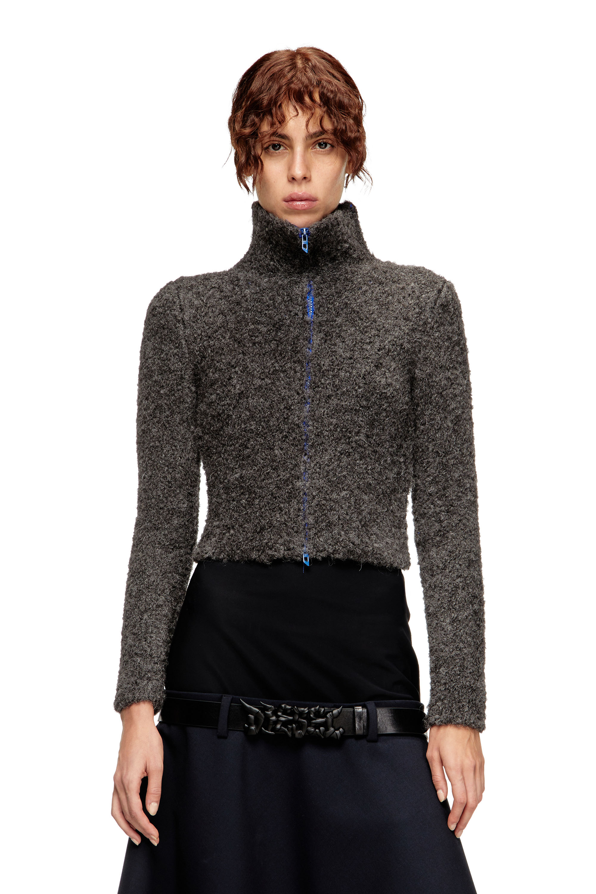 Diesel - M-ELEONERE, Woman's Zip cardigan with contrast interior in Dark grey - 1