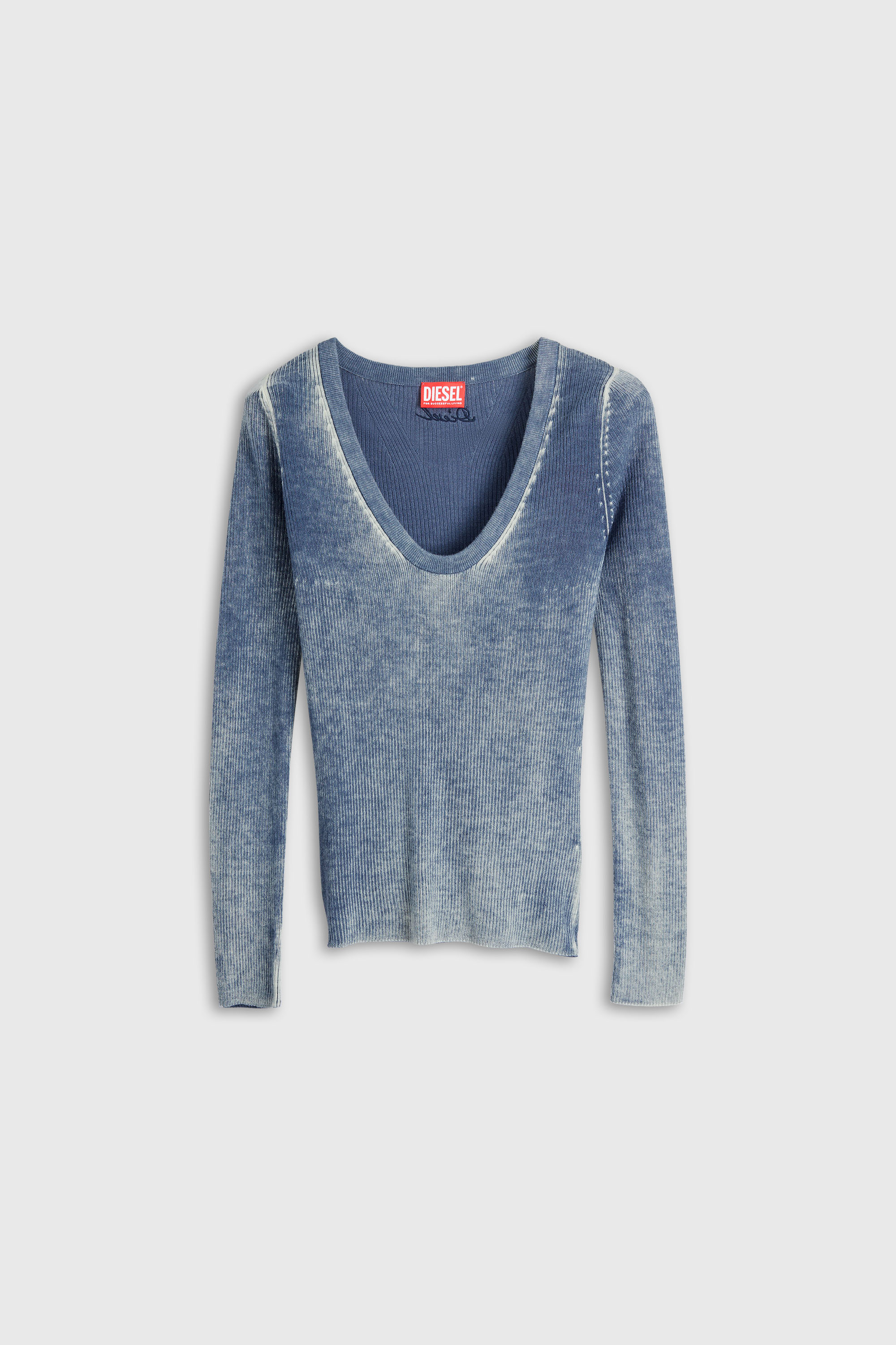 Diesel - M-ELIANE, Woman's Jumper in wool with reverse print in Medium blue - 2